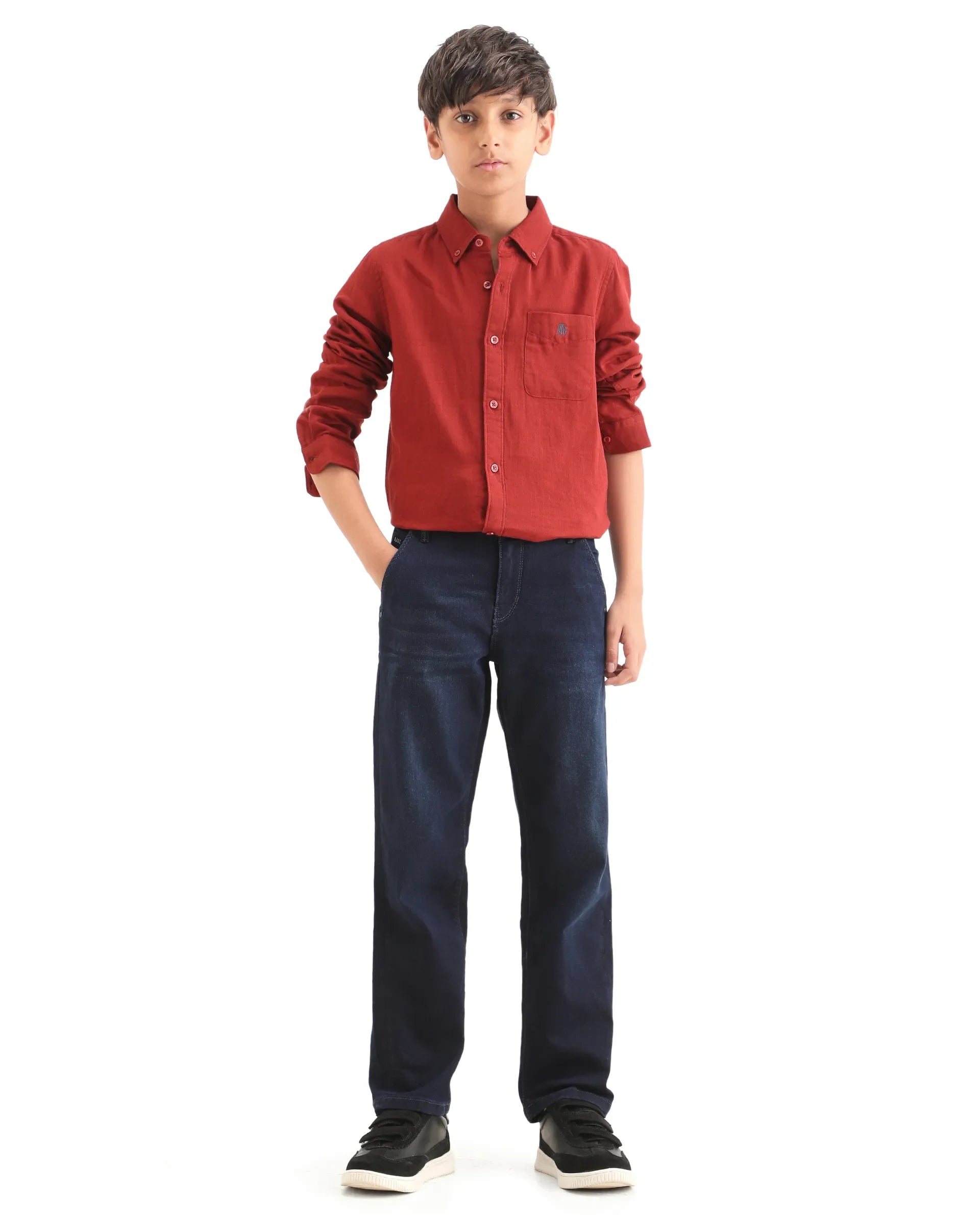 Boys Blue Regular Fit Cotton Blend Jeans