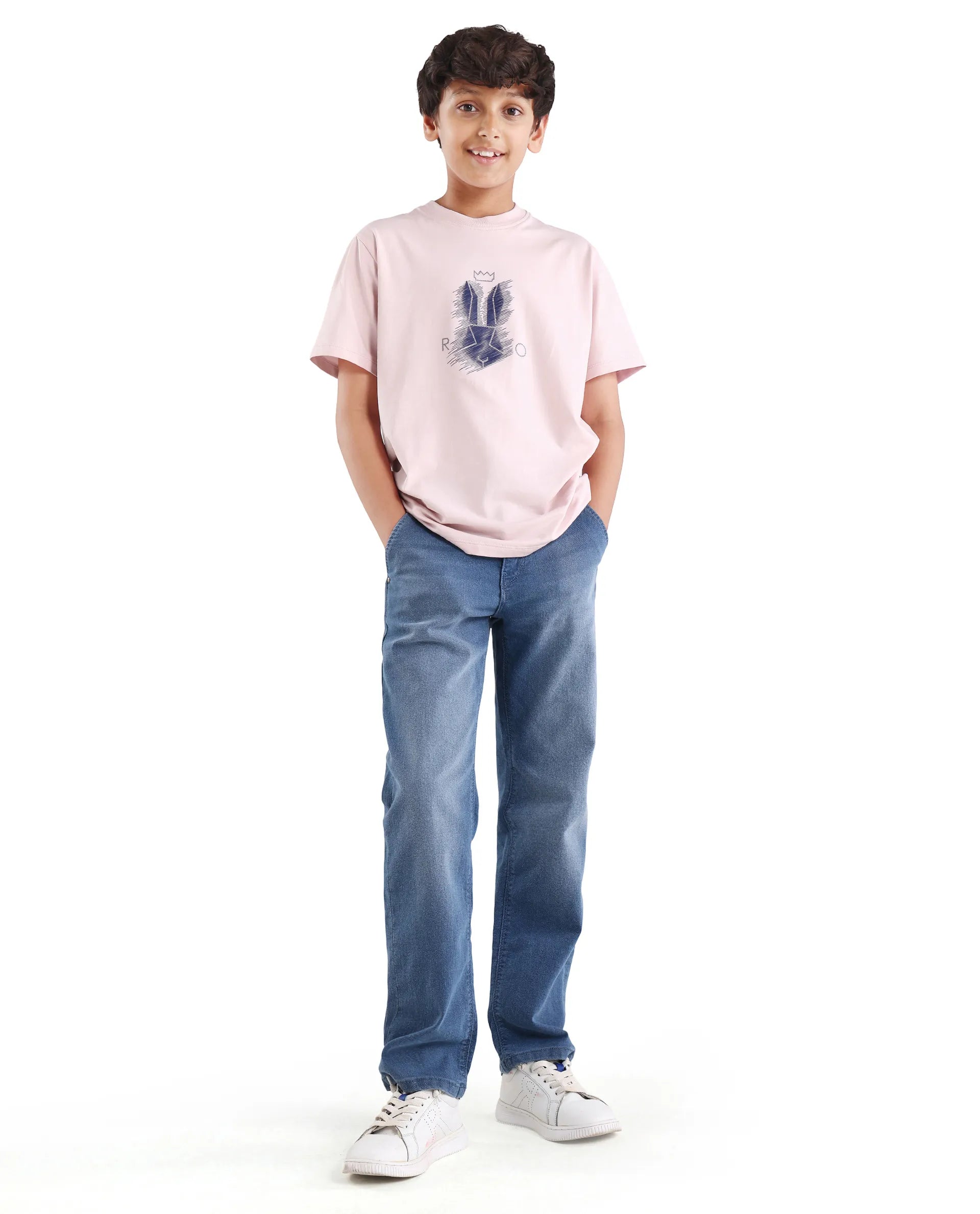 Rare Ones Boys Light Pink HD Print Regular Fit T-Shirt