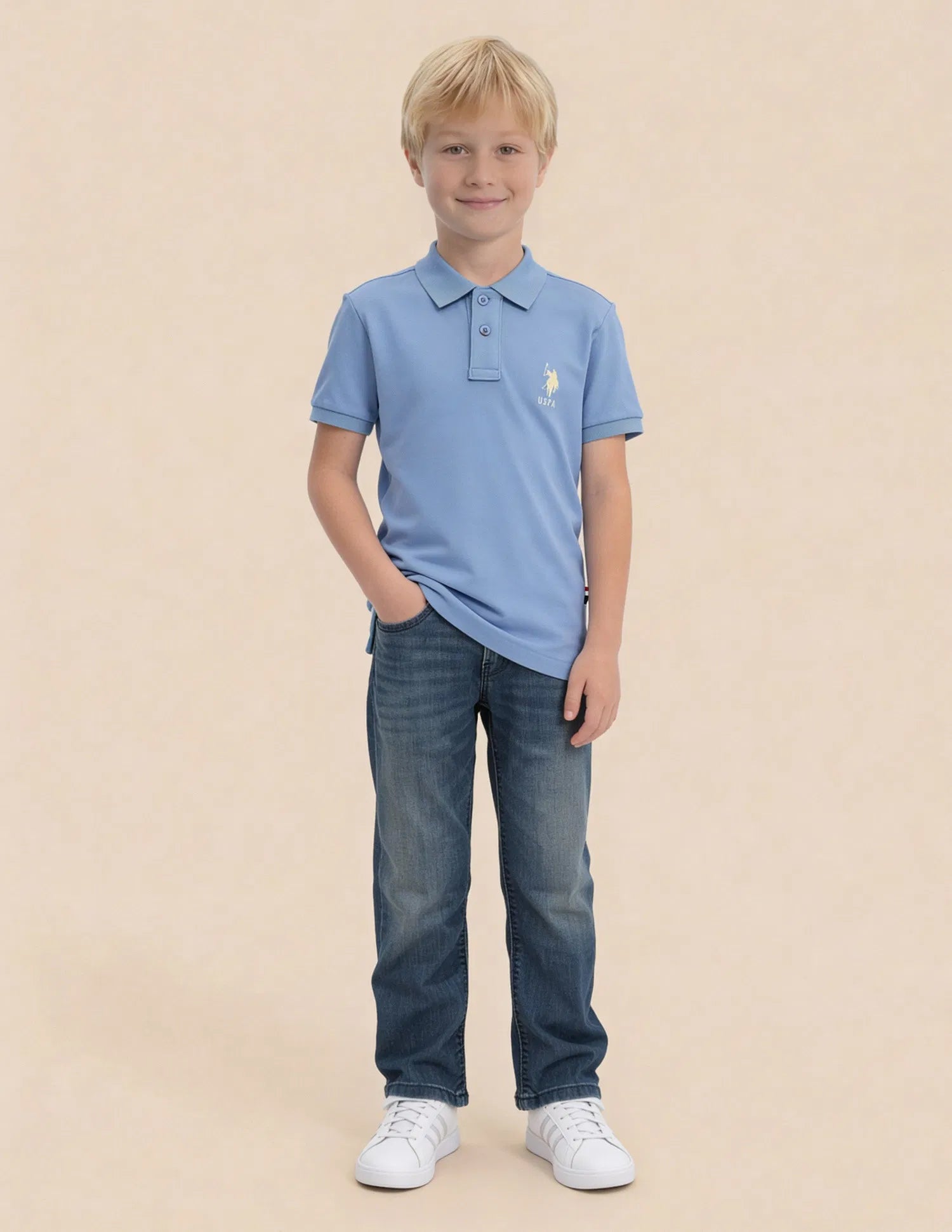 Boys Blue Cotton Blend Solid Regular Fit Polo Shirt
