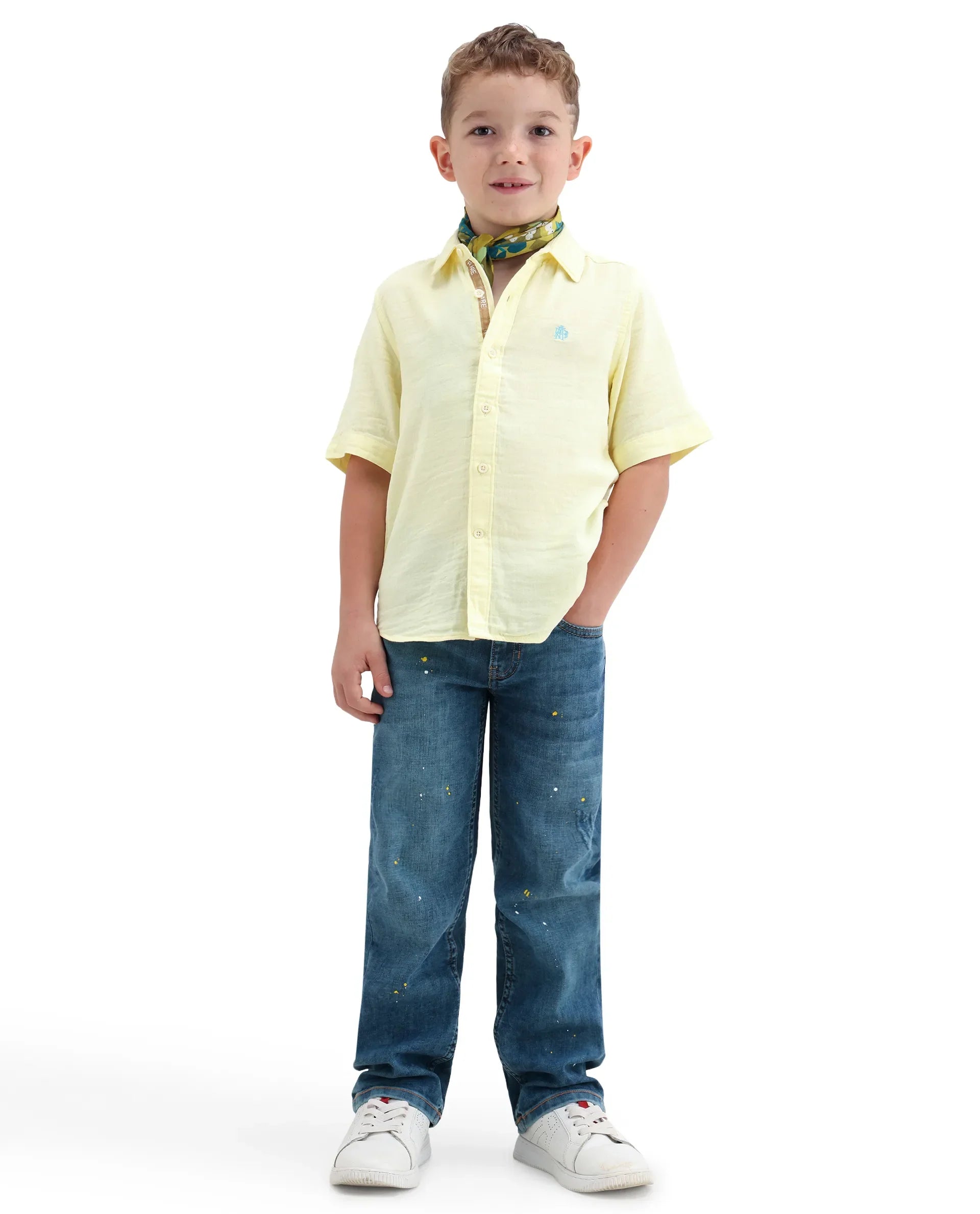 Boys Light Yellow Cotton Blend Regular Fit Shirt