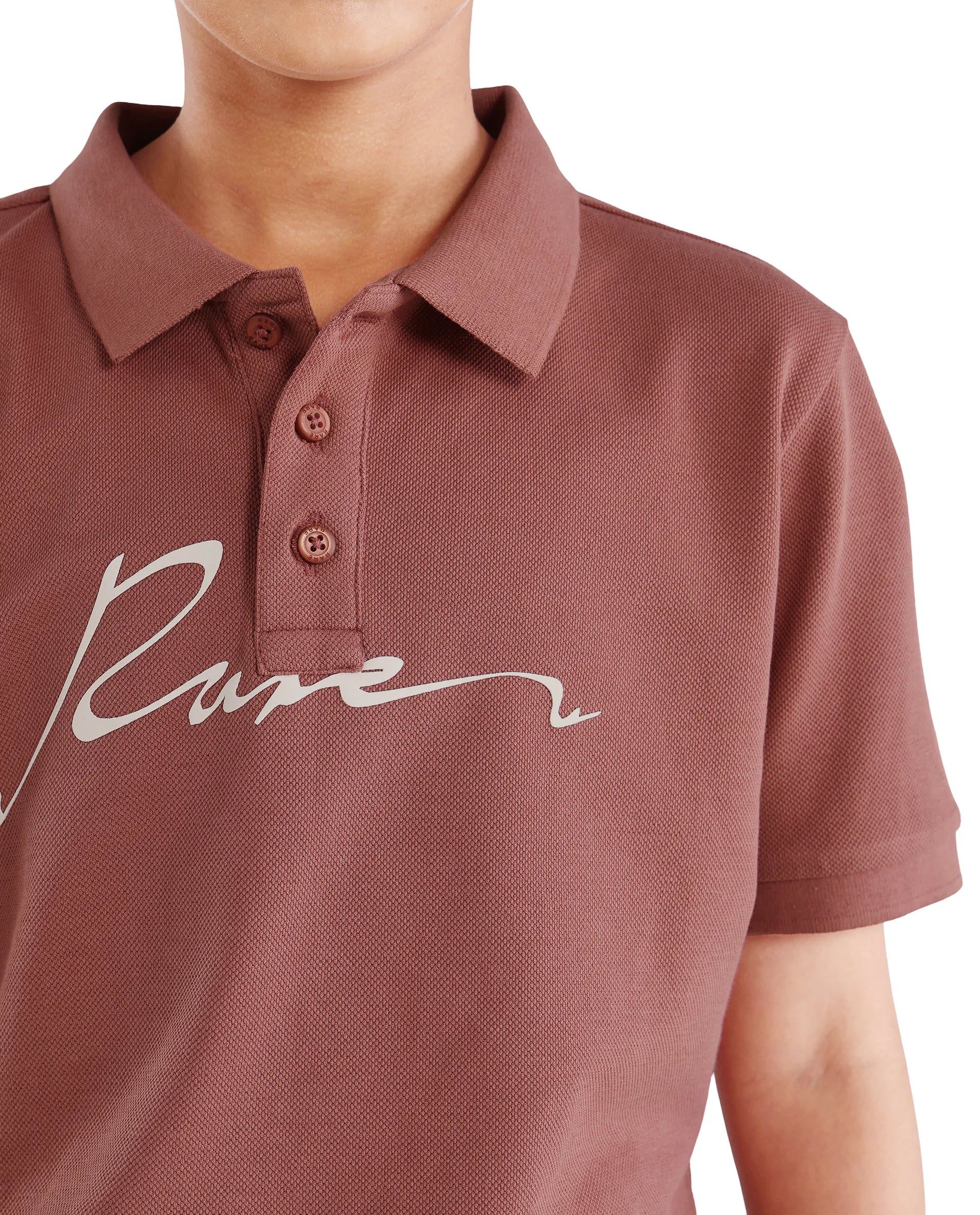 Boys Dusky Red HD Print Cotton Polo