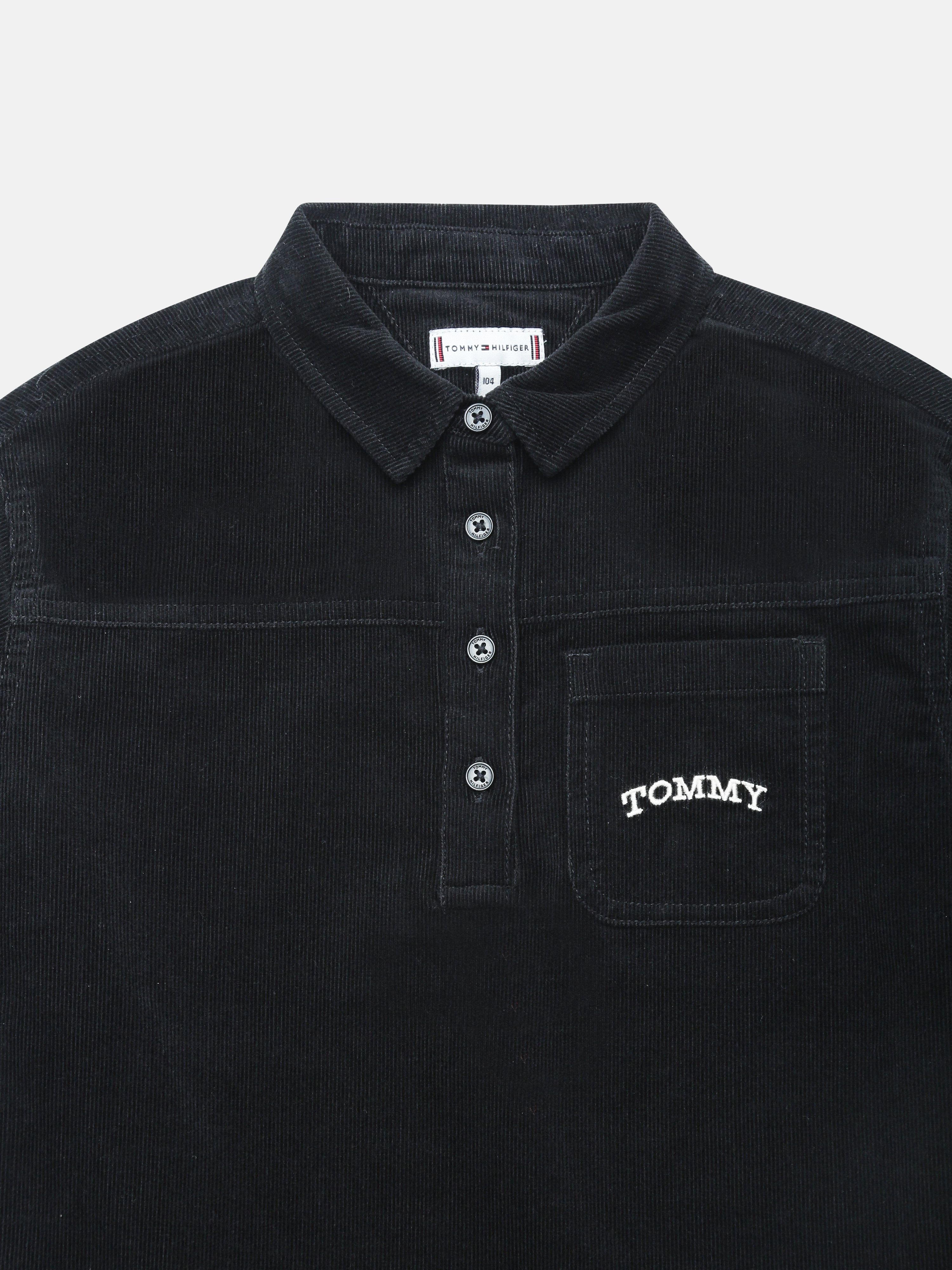 Girls Black Solid Knee-Length Polo Collar Casual Dress