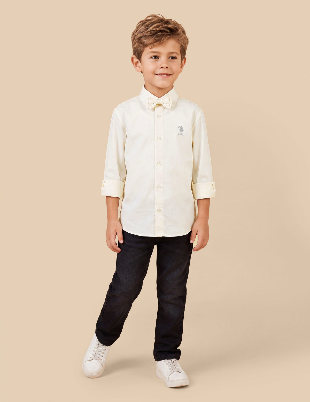 Boys Off White Cotton Satin Regular Fit Shirt