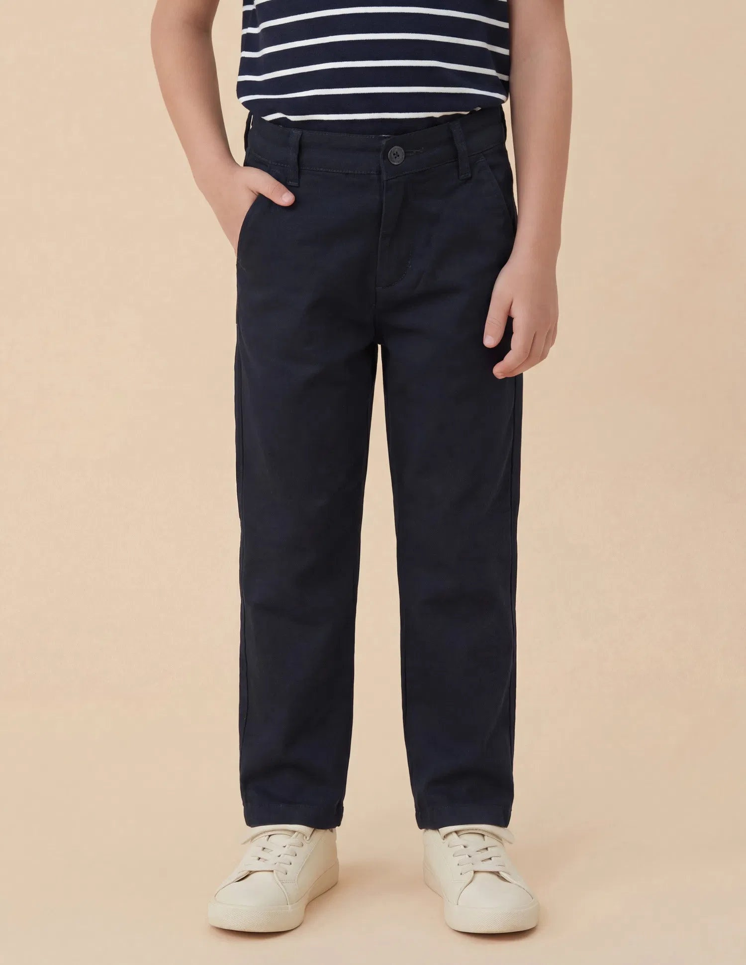 Boys Navy Slim Fit Cotton Twill Trousers