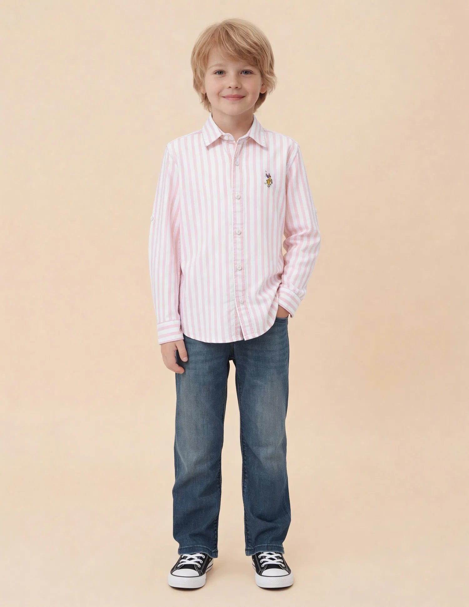 Boys Vertical Striped Cotton Oxford Shirt – Regular Fit