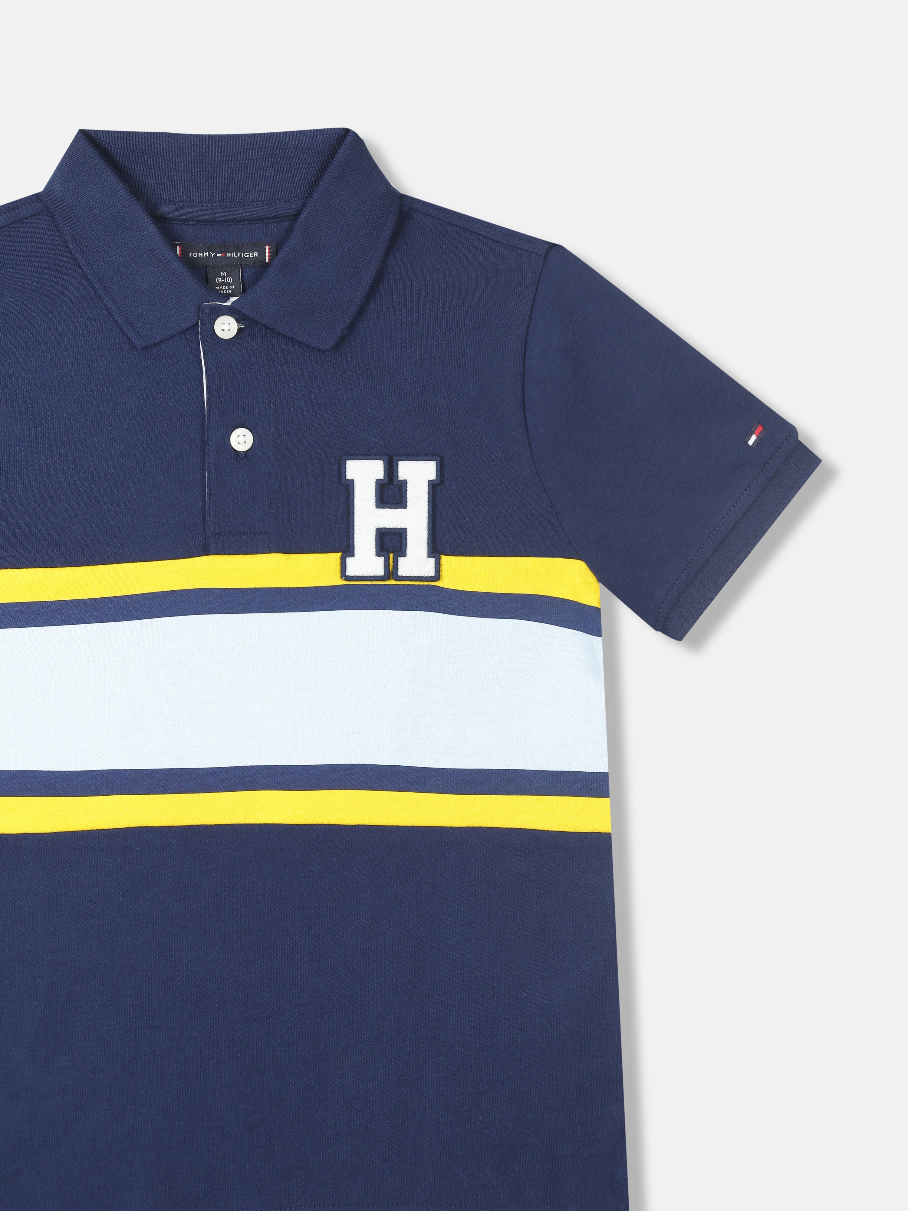 Boys Blue Colorblock Cotton Polo T-Shirt