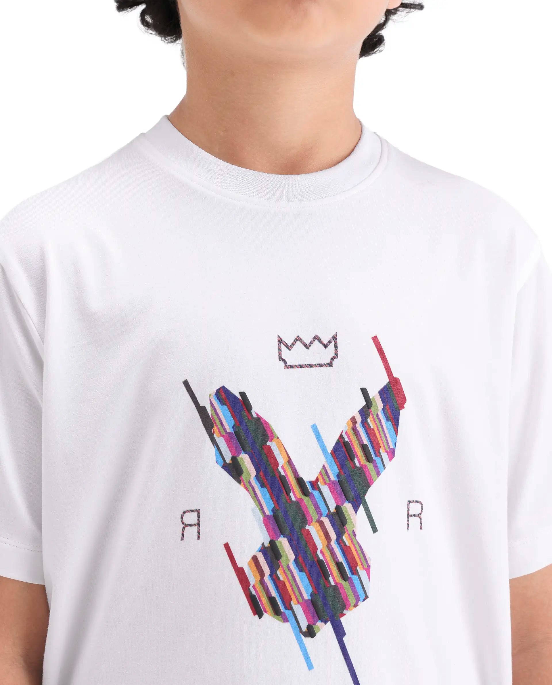 Rare Ones Boys Off White HD Print Regular Fit T-Shirt