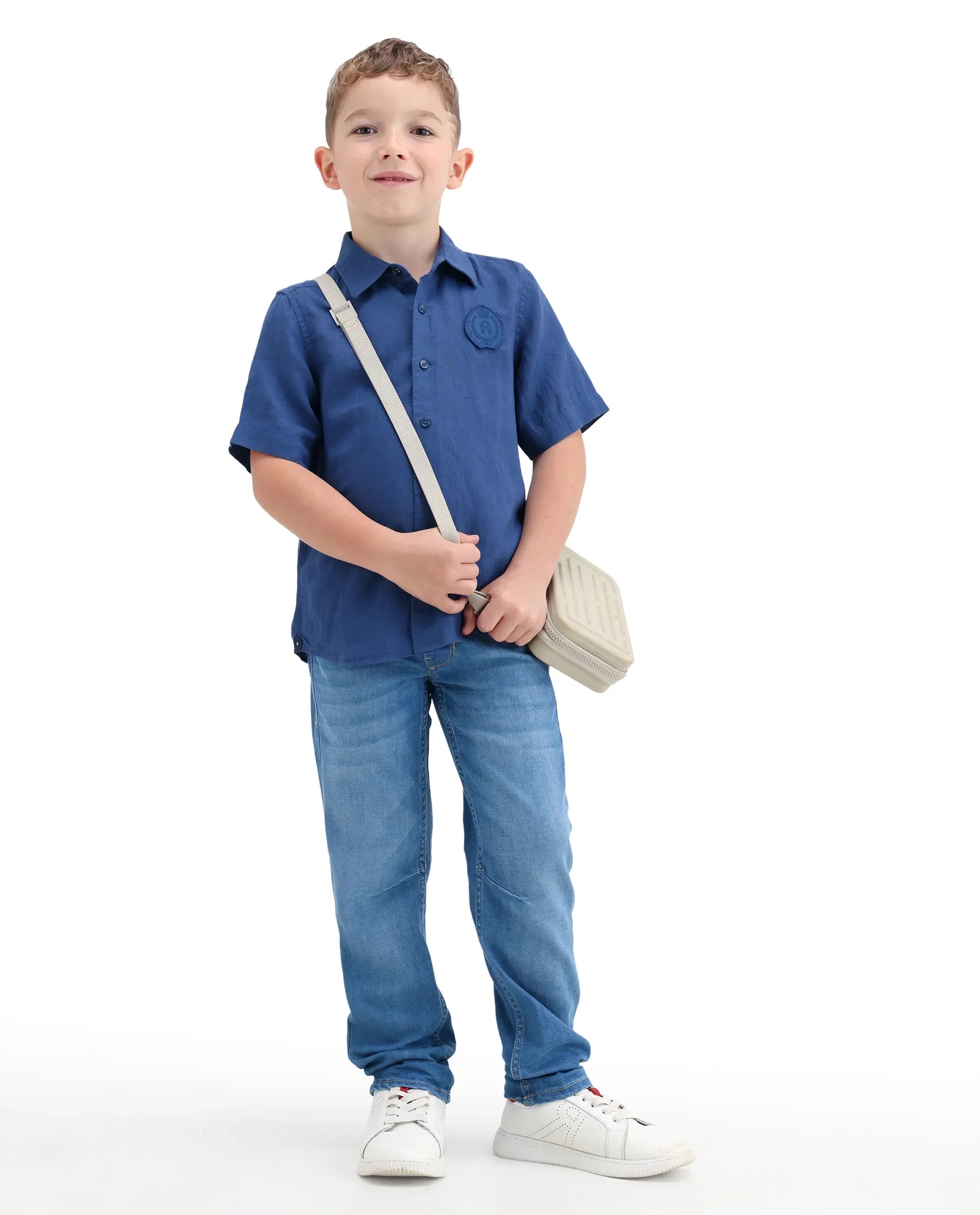 Boys Blue Linen Blend Regular Fit Shirt