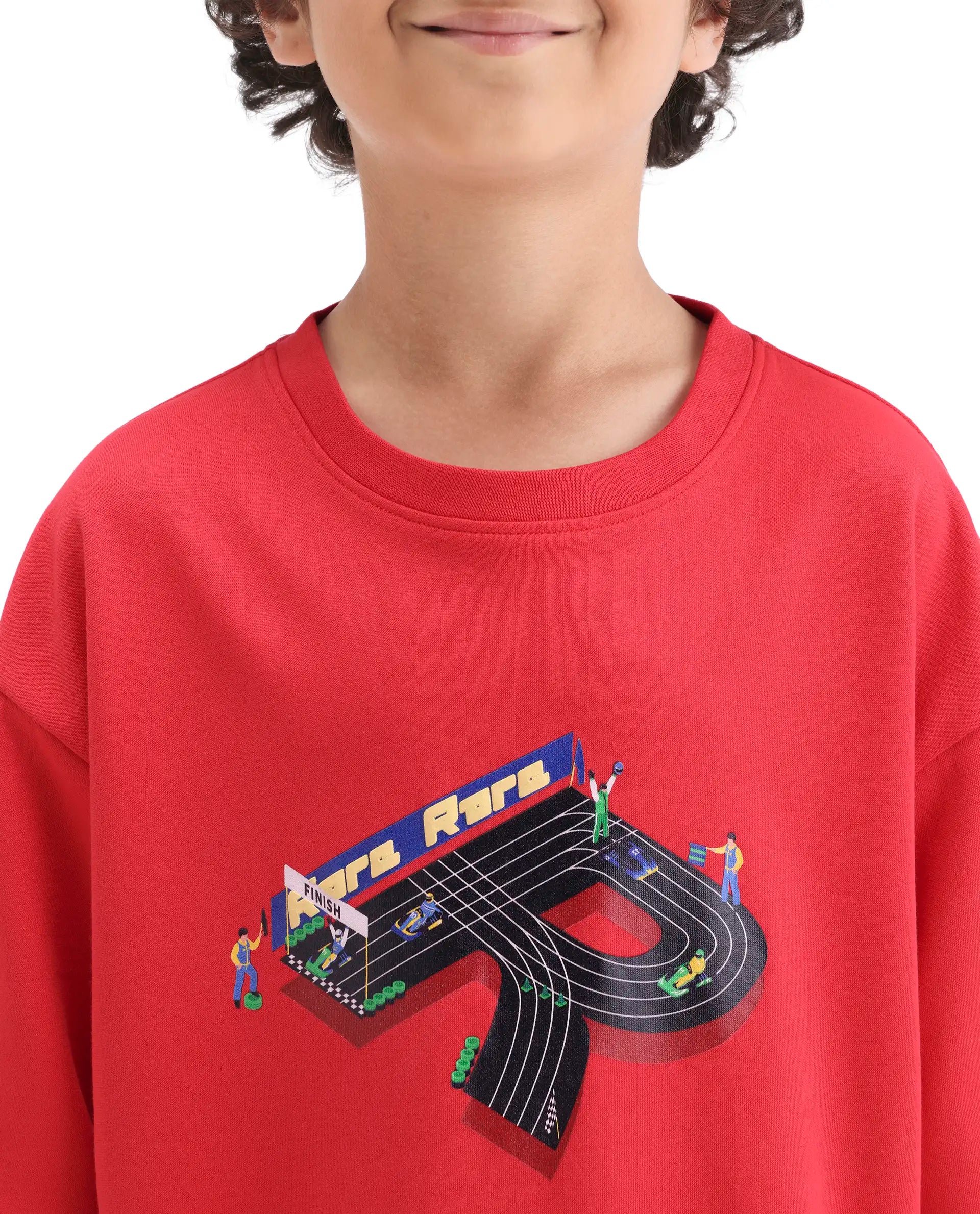 Rare Ones Boys Red Boxy Fit HD Print Cotton Blend T-Shirt