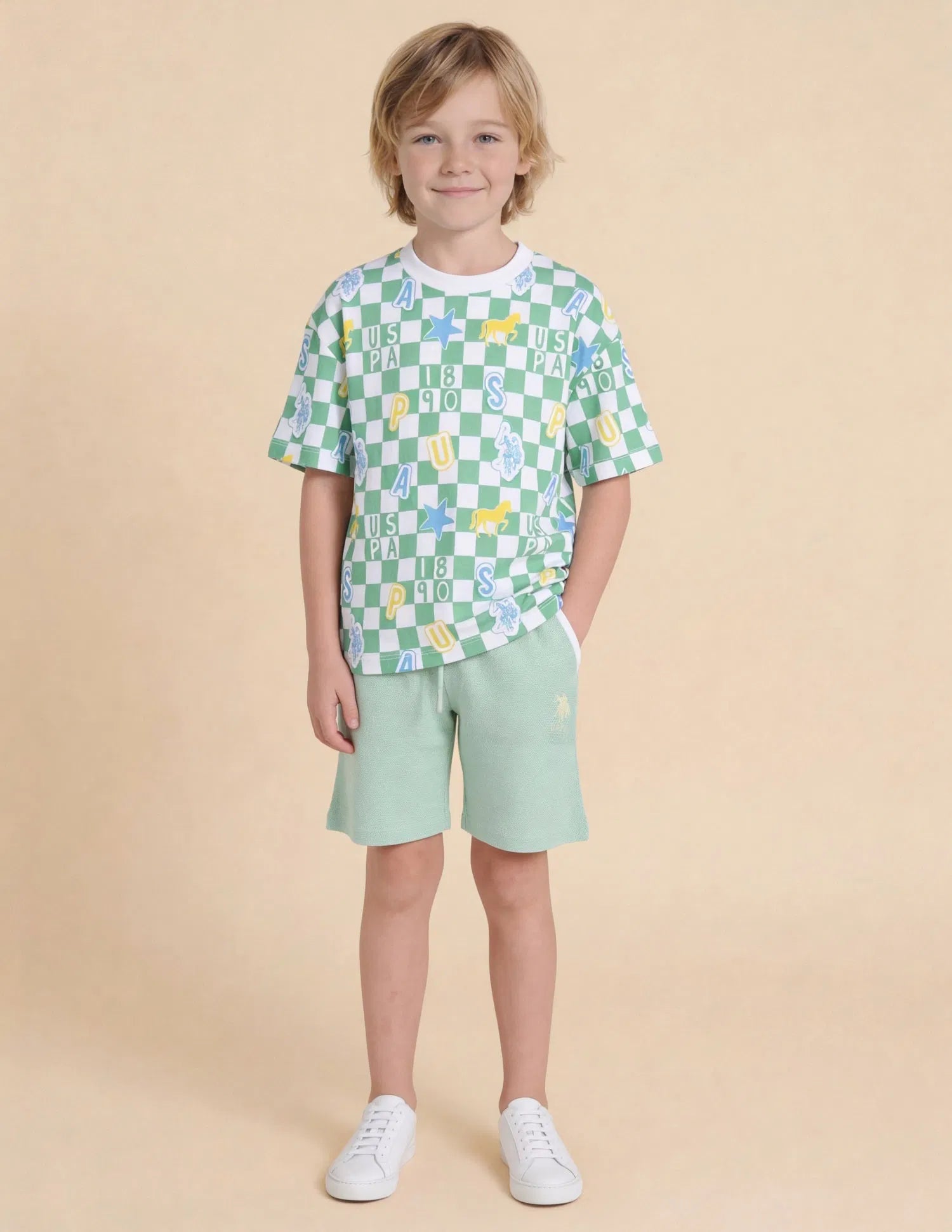 Boys Green Checked Cotton T-Shirt – Oversized Fit