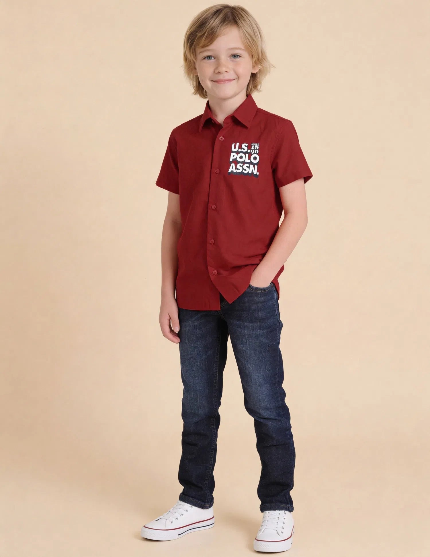 Boys Logo Printed Cotton Shirt – Regular Fit