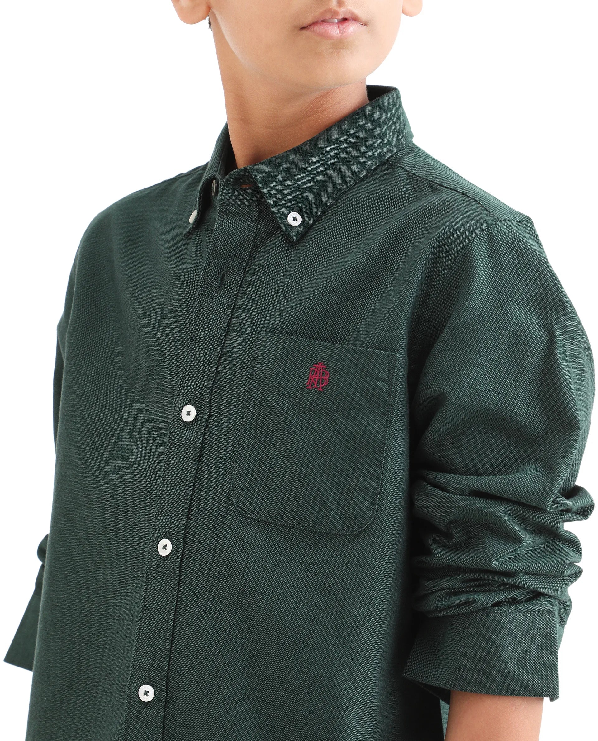 Boys Dark Green Cotton Regular Fit Shirt