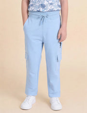 Boys Blue Cotton Cargo Track Pants Regular Fit
