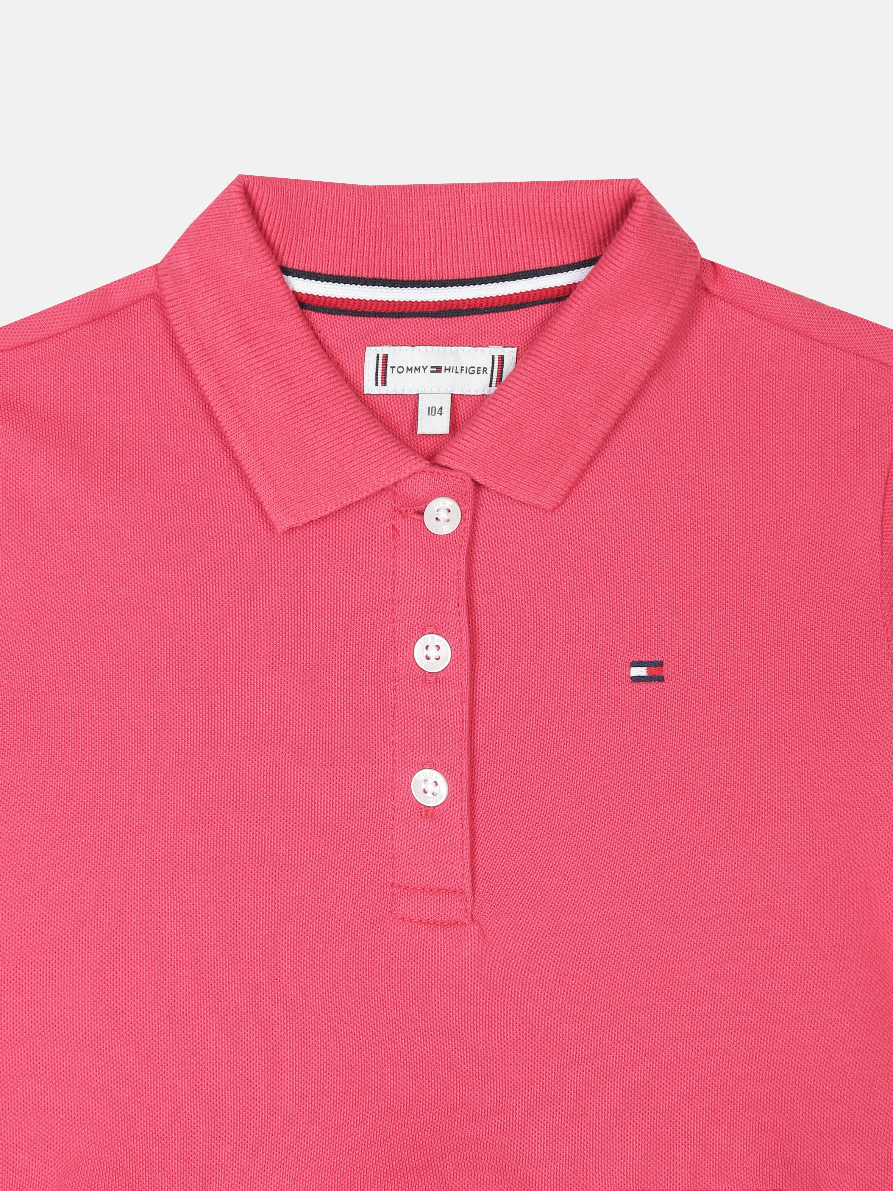 Girls Pink Solid Polo Collar Cotton Blend Dress