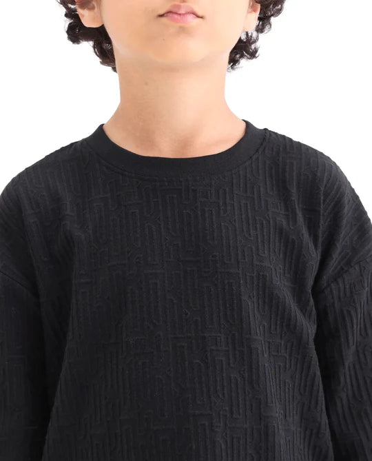 Rare Ones Boys Black Jacquard Regular Fit T-Shirt