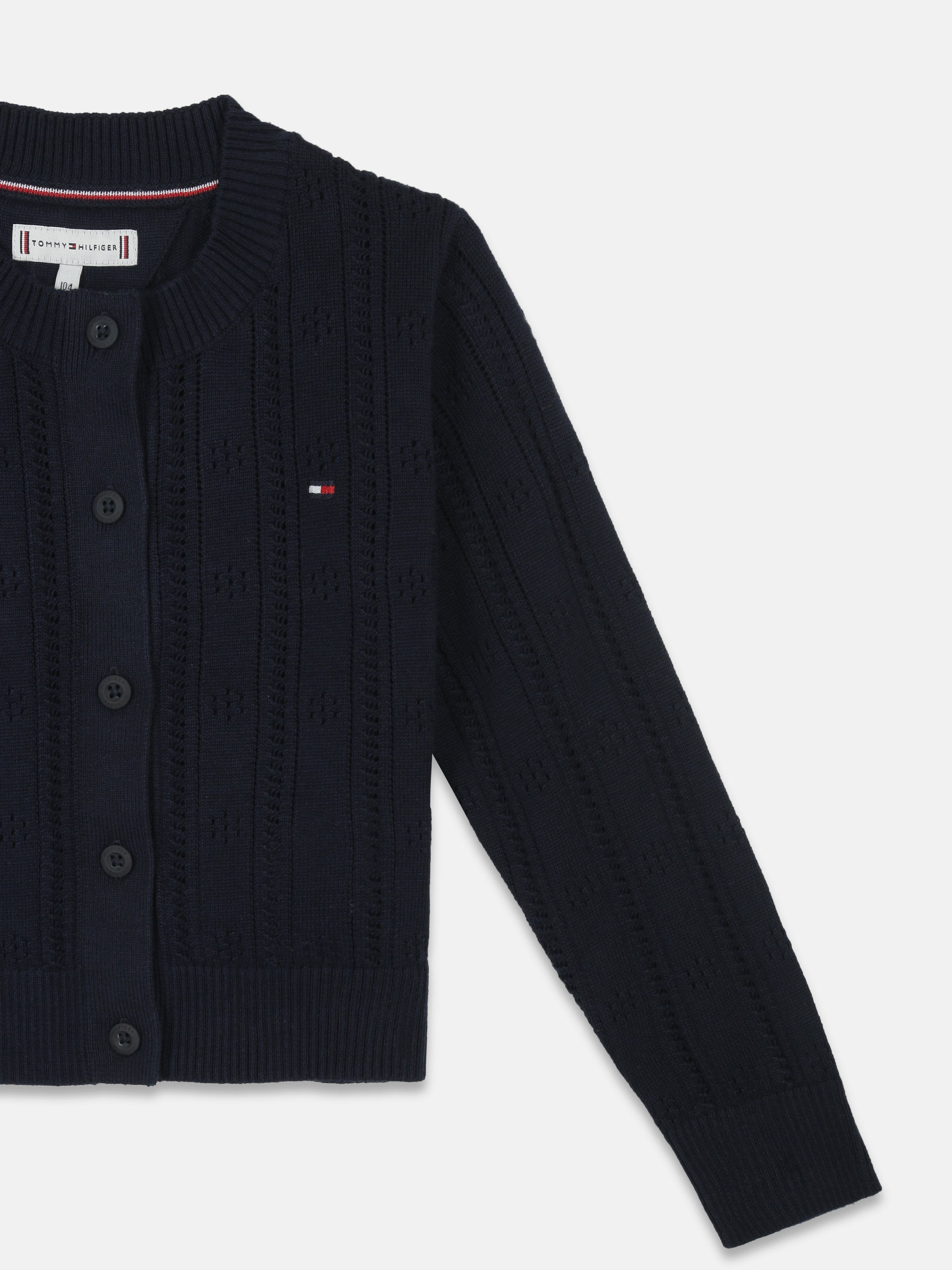 Girls Navy Cotton Open Front Relaxed Fit Cardigan