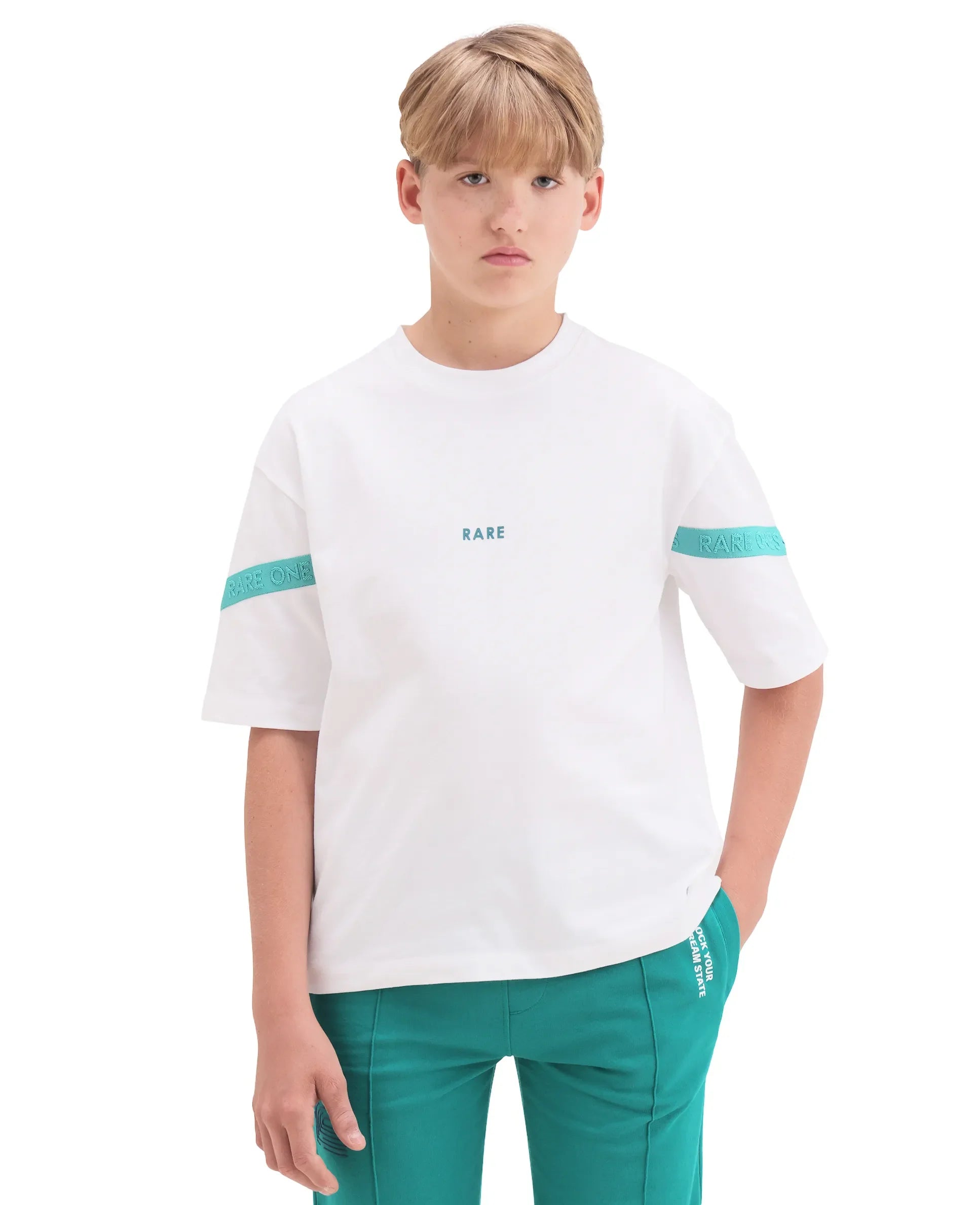 Rare Ones Boys White Oversized Badge Applique Cotton T-Shirt