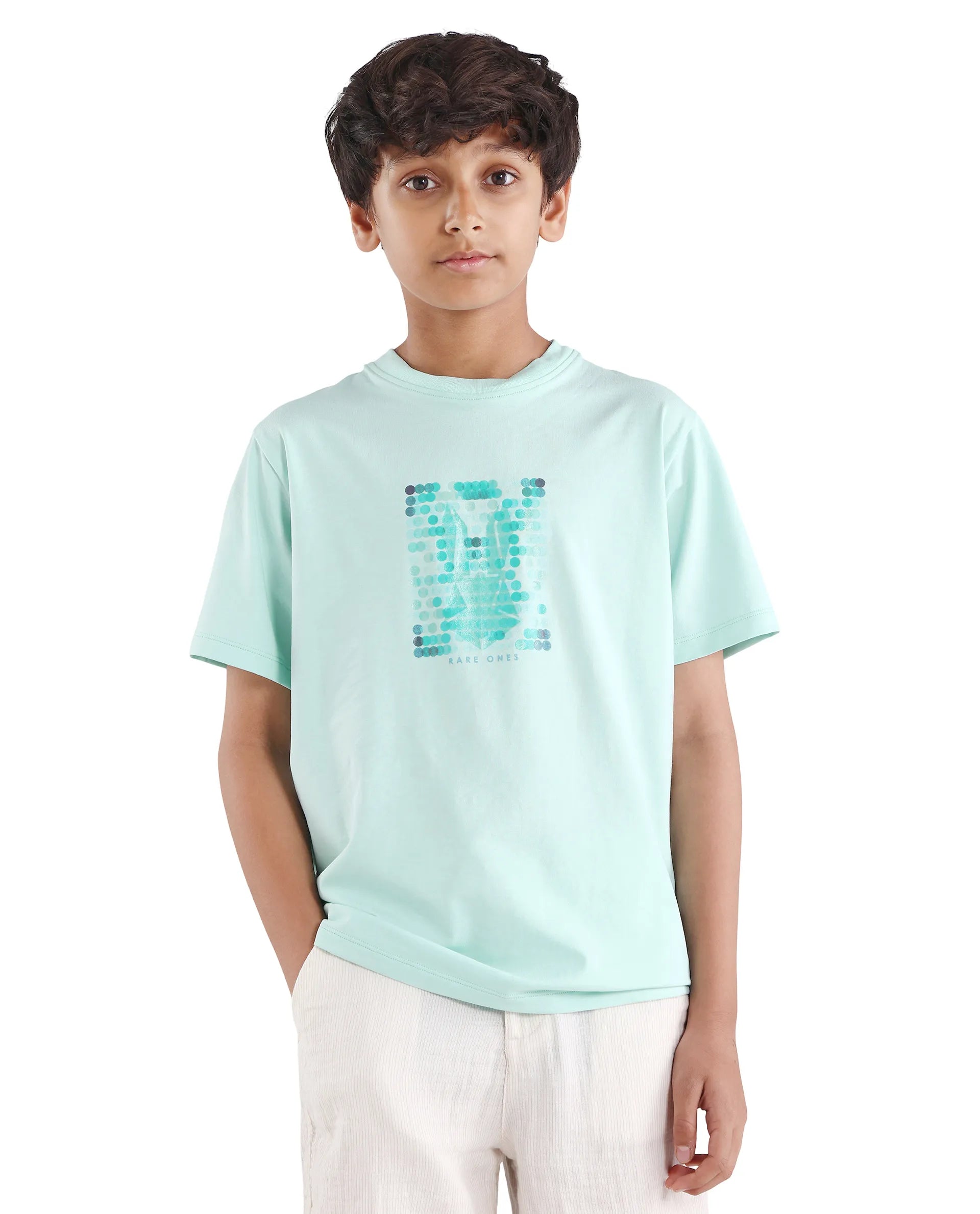 Boys Pastel Blue HD Print Regular Fit T-Shirt