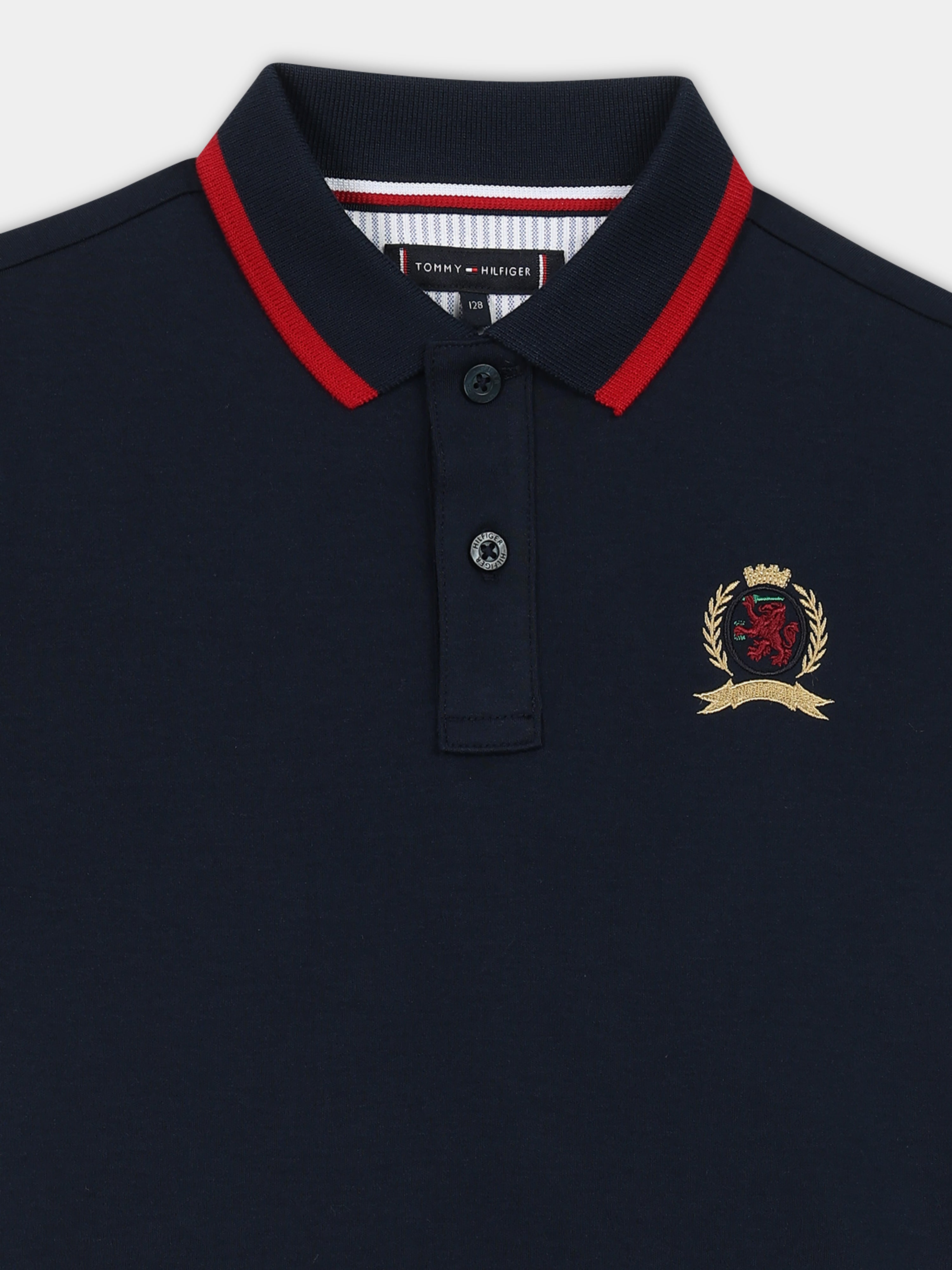 Girls Blue Polo Collar Regenerative Cotton Knit Top