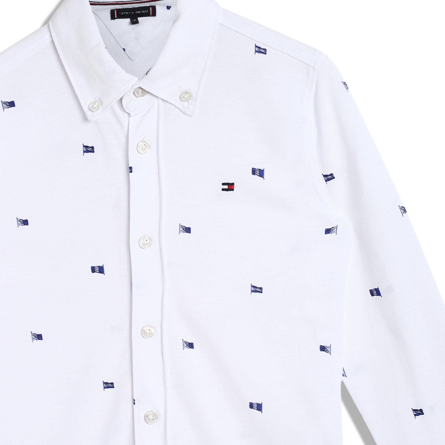 Girls Printed Regenerative Cotton Woven Top with Button Down Collar