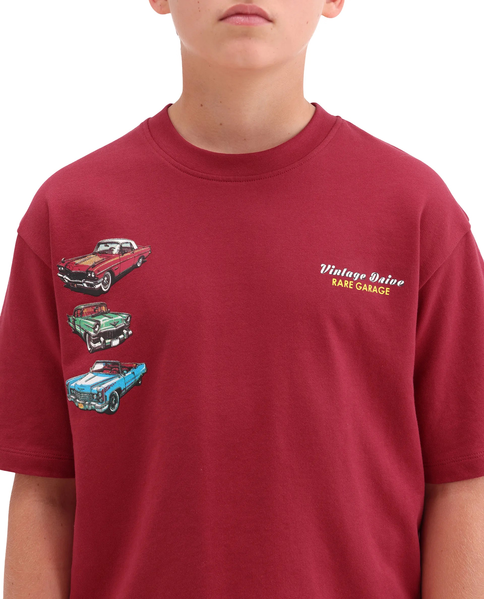 Boys Red Digital Print Oversized T-Shirt