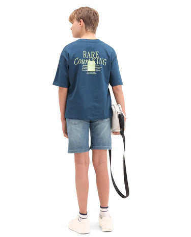 Rare Ones Boys Light Blue Regular Fit Cotton Blend Shorts