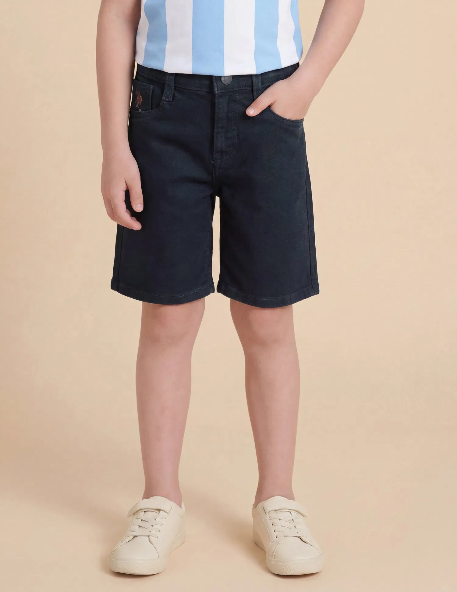 Boys Navy Cotton Solid Shorts Regular Fit