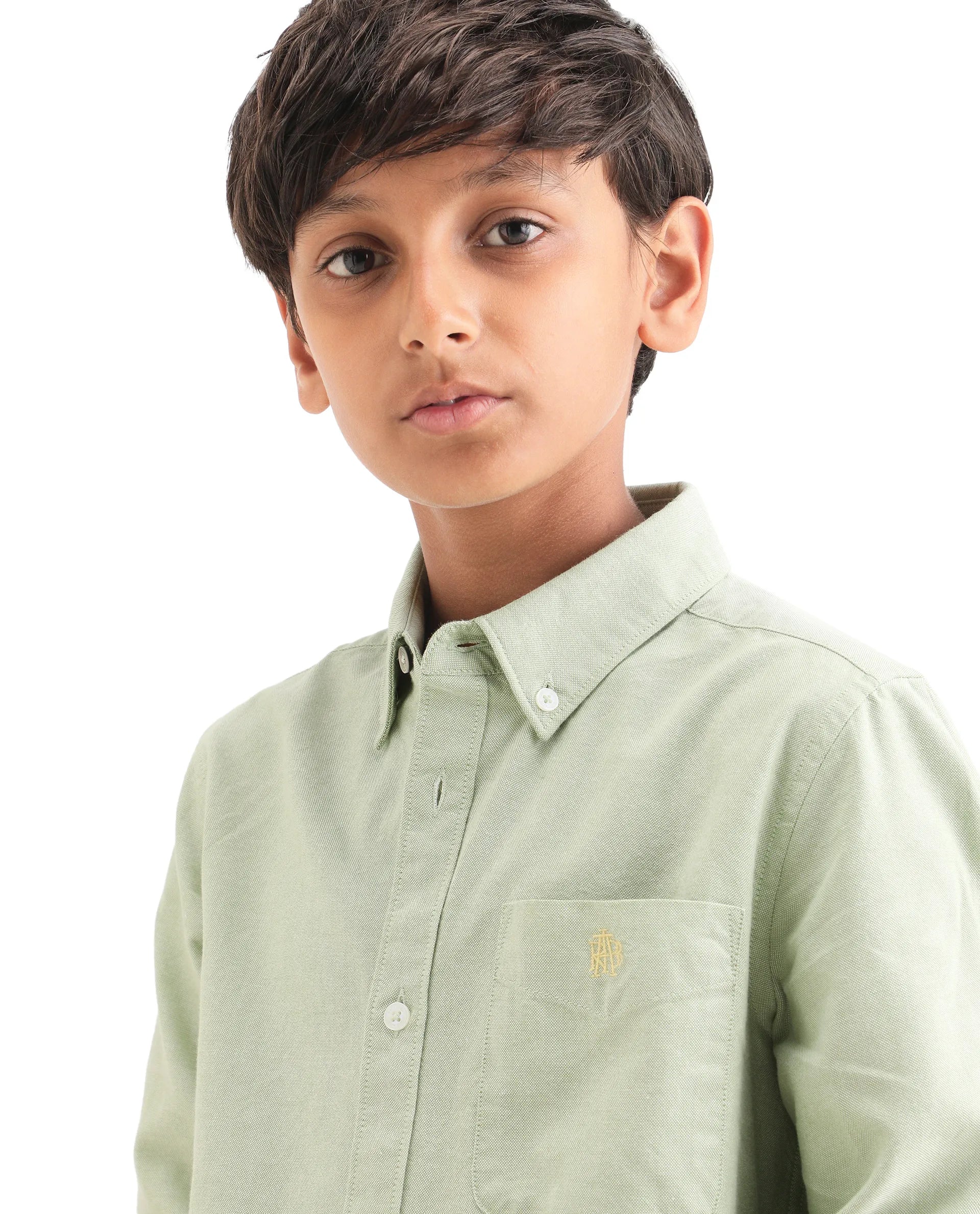 Boys Pastel Green Cotton Regular Fit Shirt