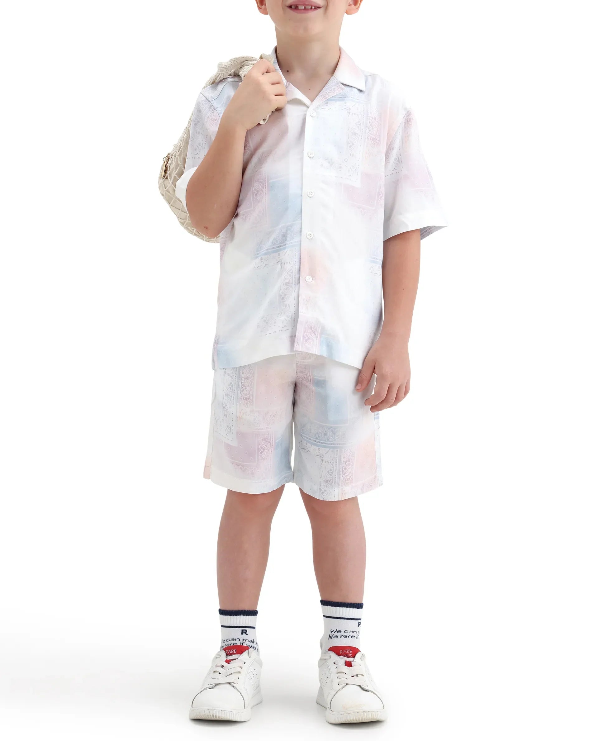 Boys Off White Regular Fit Viscose Shorts