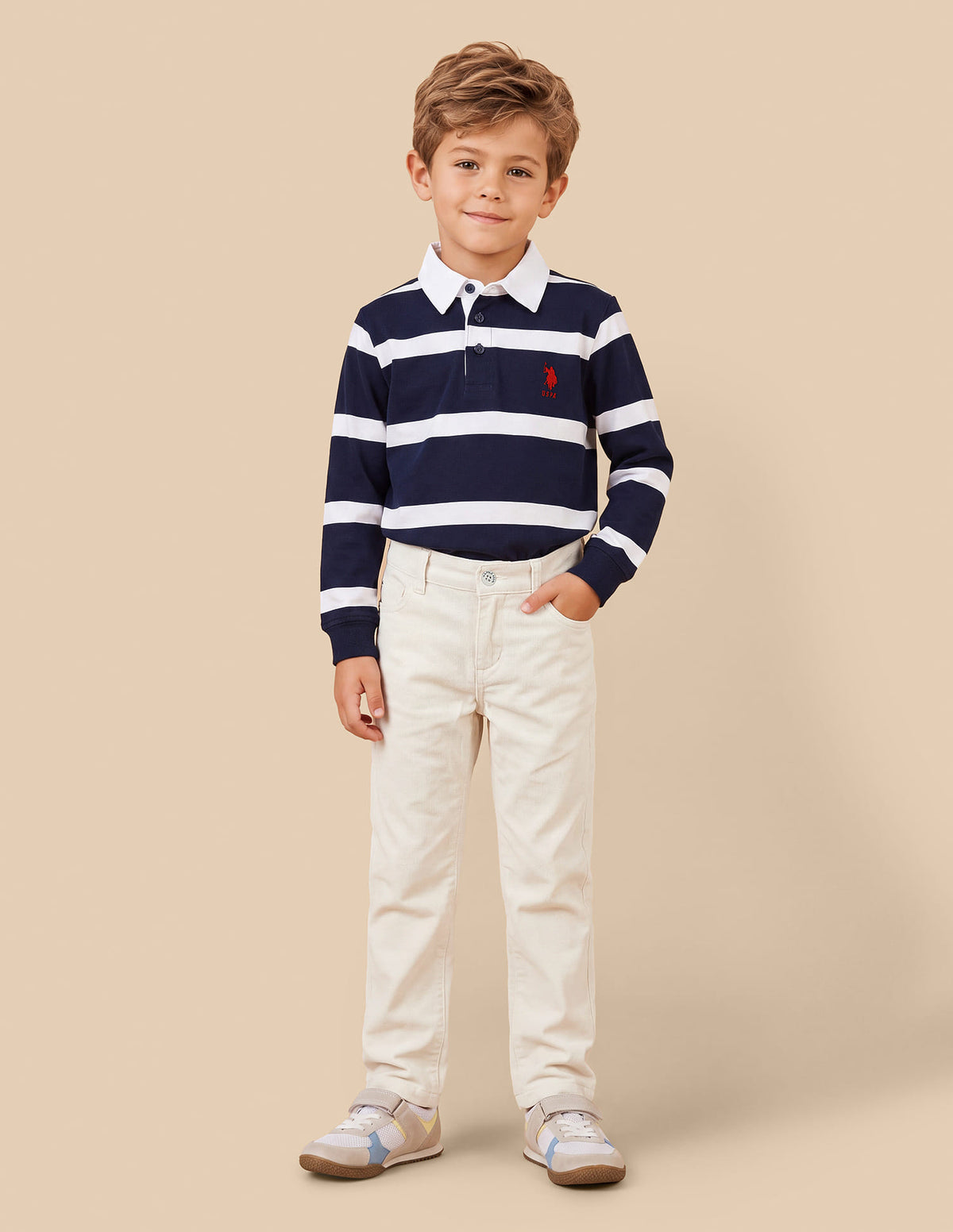Boys Ivory Cotton Corduroy Regular Fit Trousers