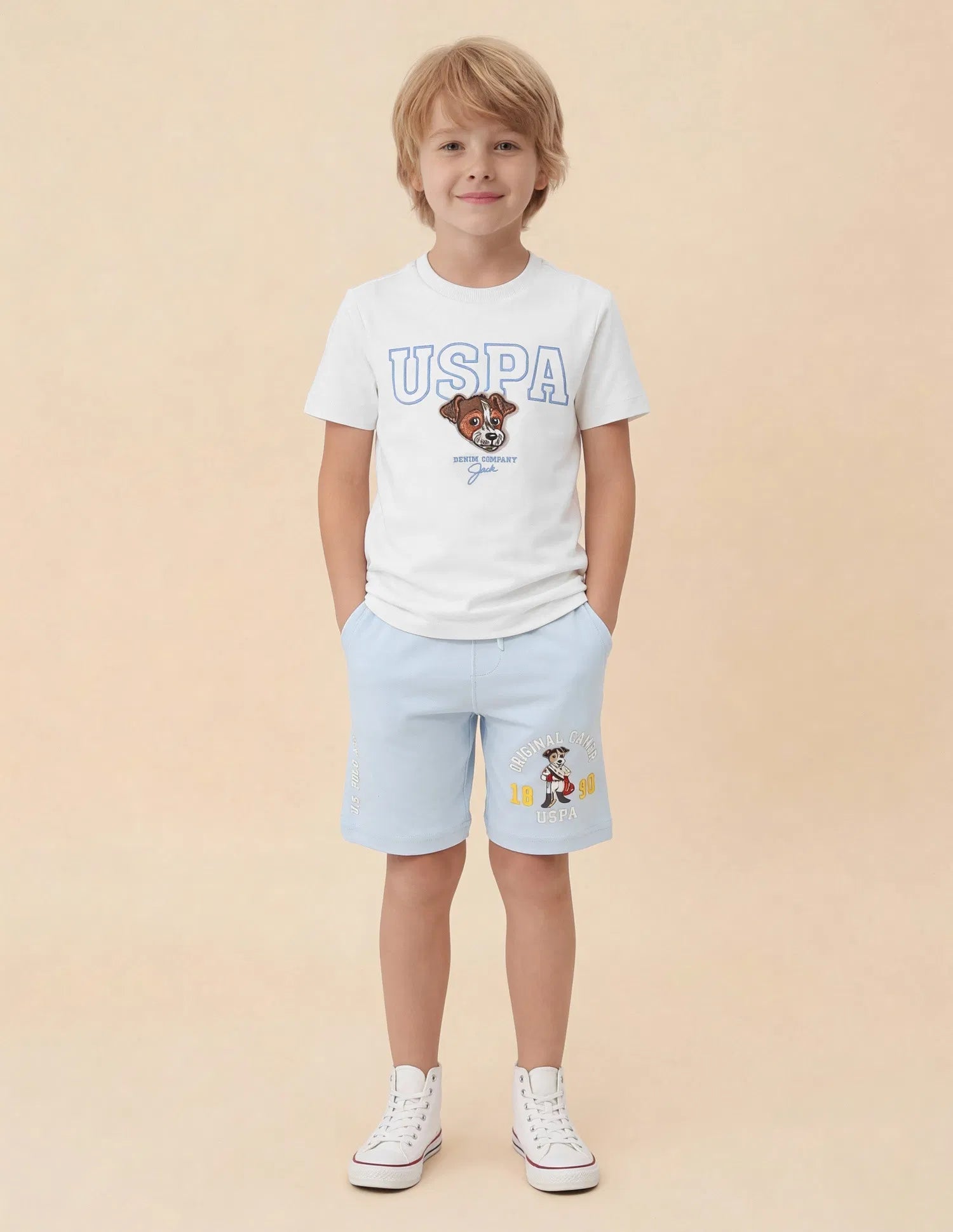 Boys White Logo Embroidered Cotton T-Shirt – Regular Fit