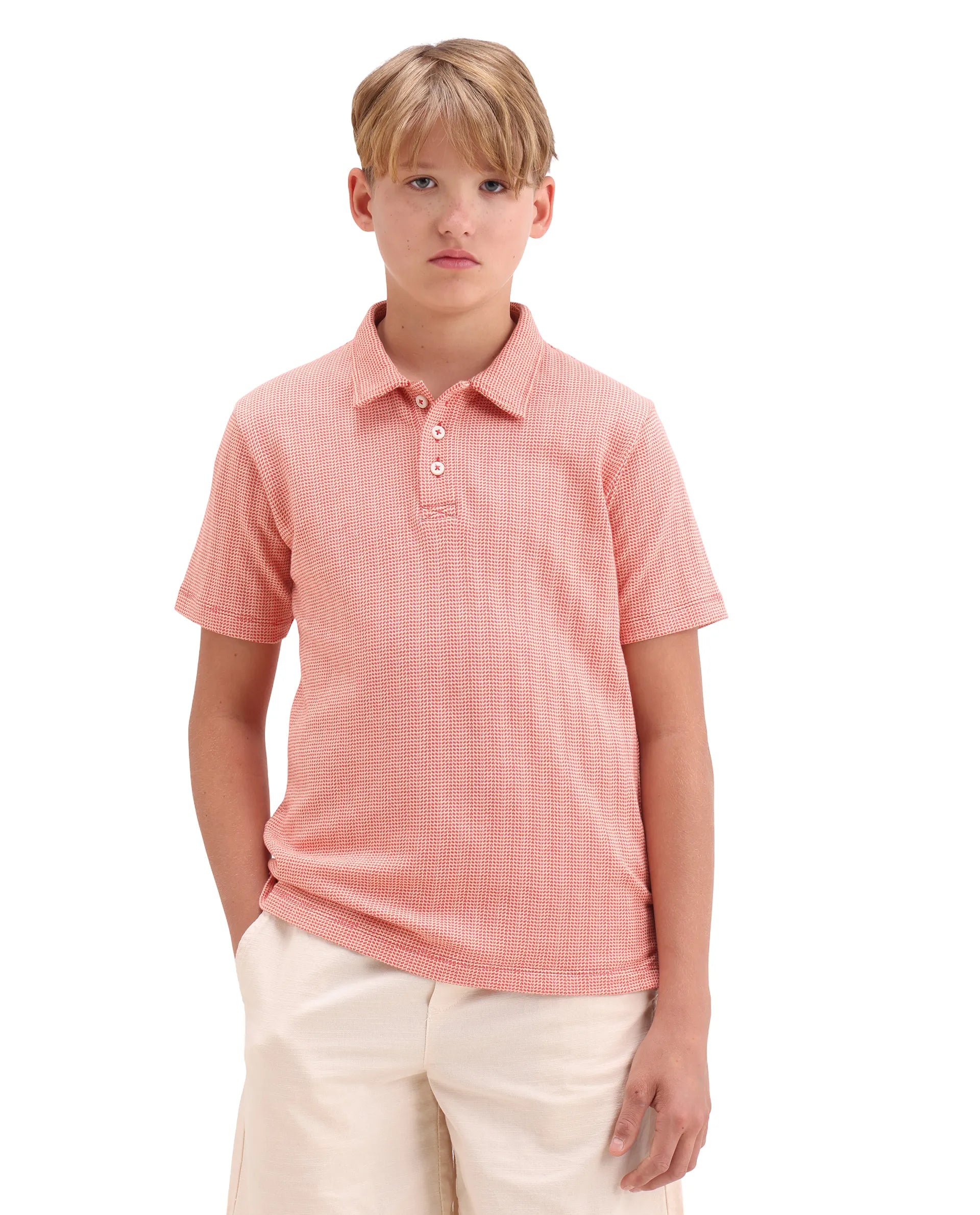 Boys Orange Jacquard Cotton Regular Fit Polo