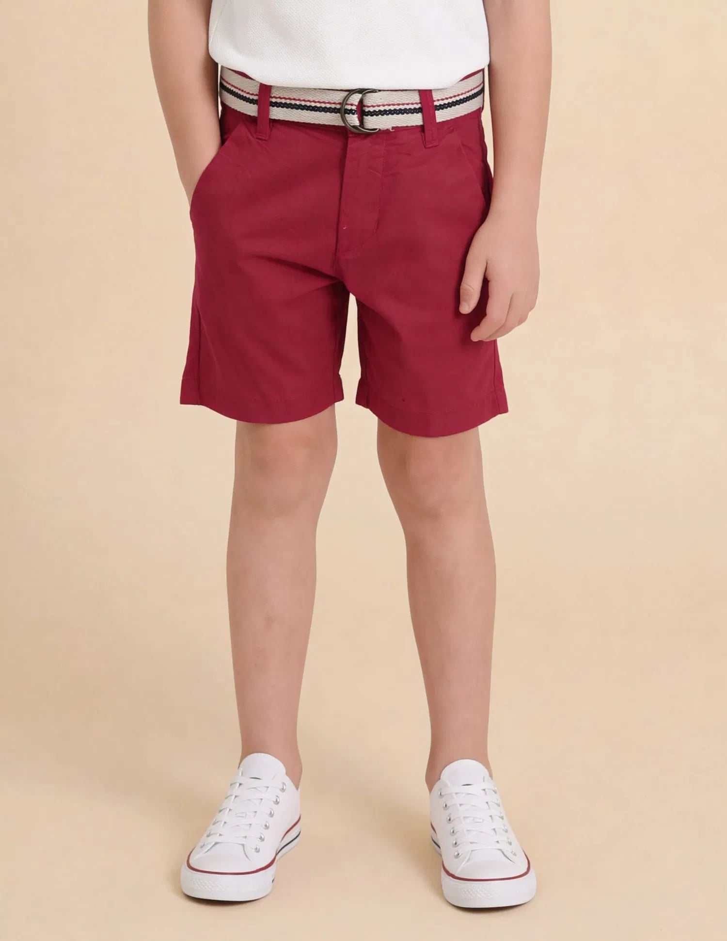 Boys Red Cotton Solid Shorts Relaxed Fit