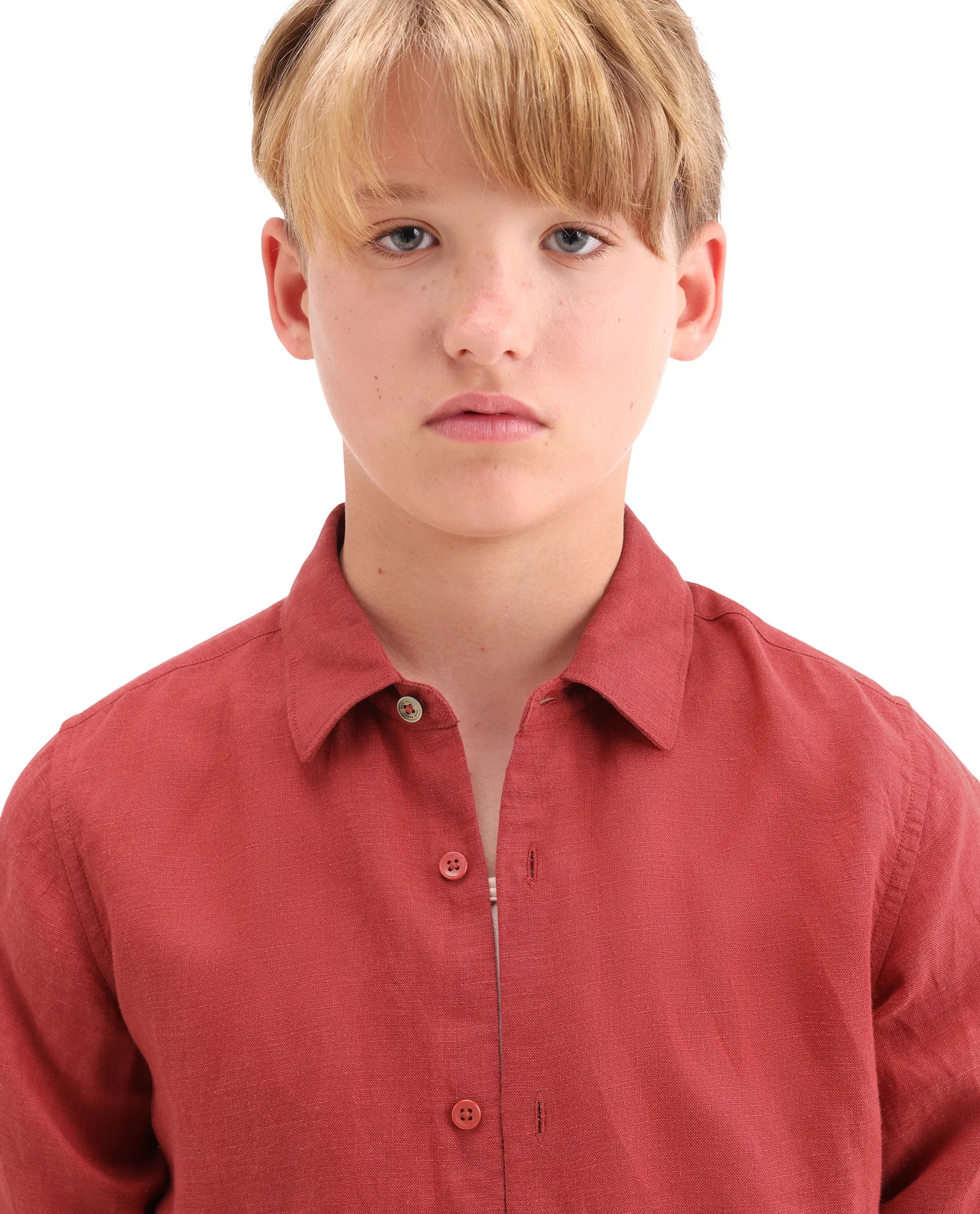 Boys Red Linen Blend Regular Fit Shirt