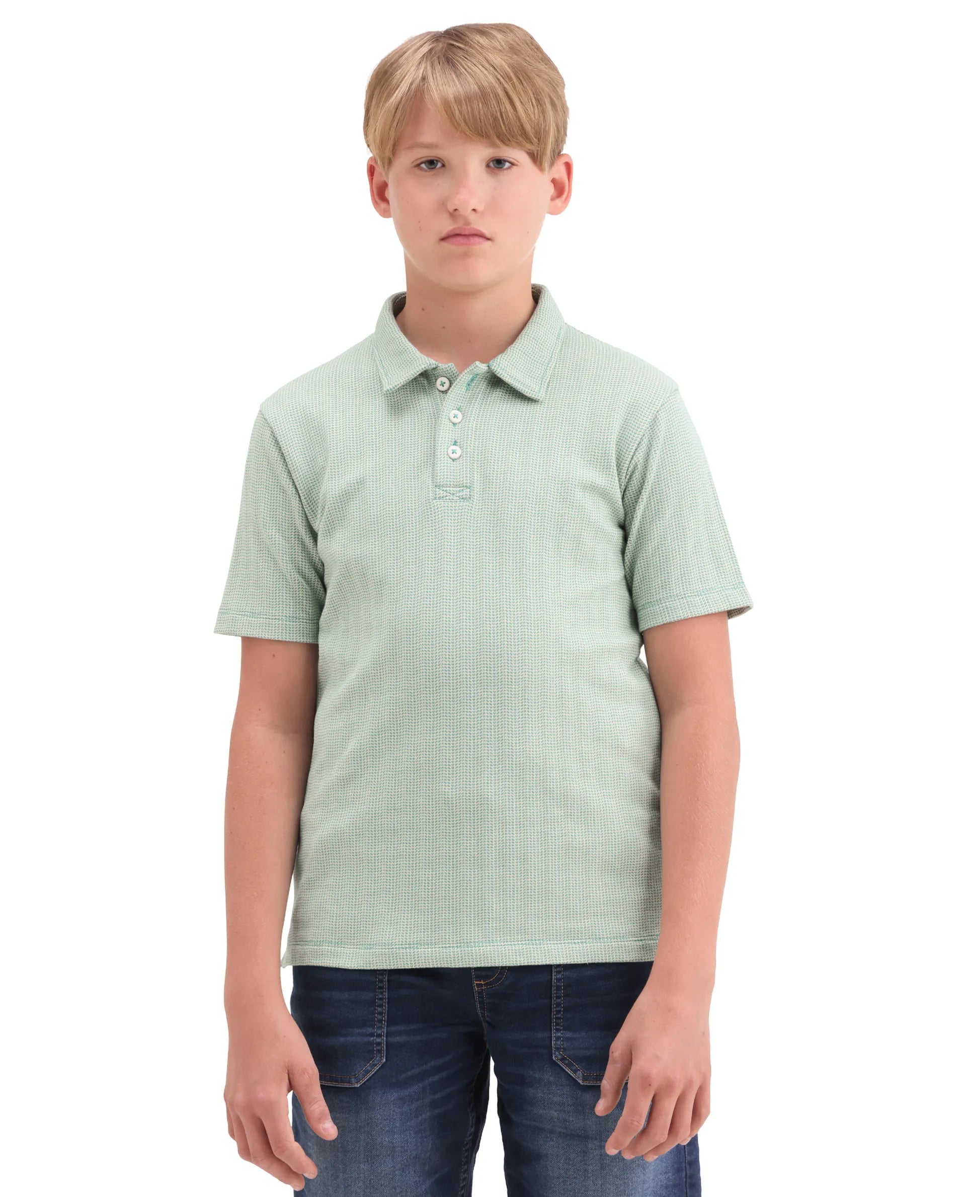 Boys Teal Jacquard Cotton Regular Fit Polo