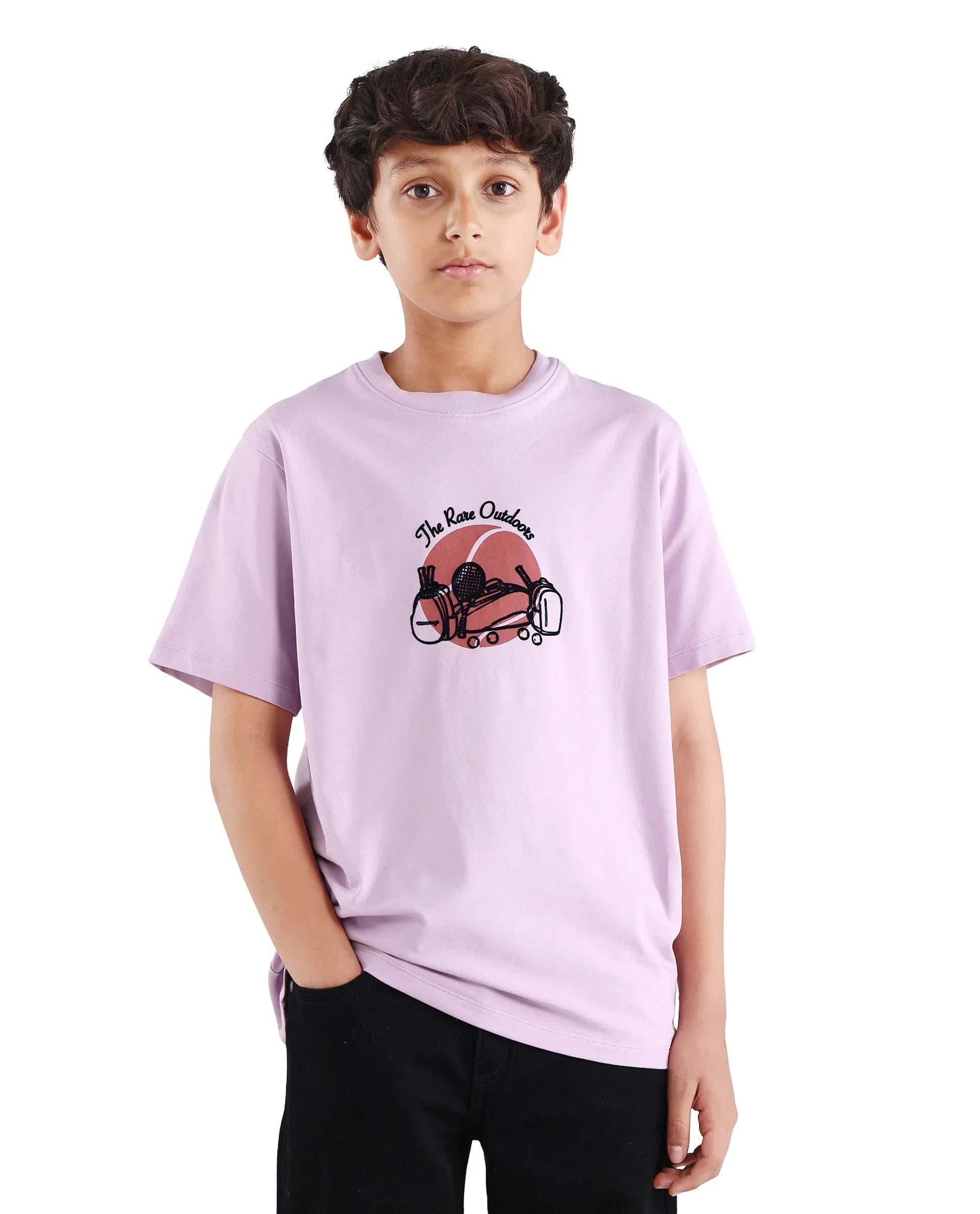 Boys Light Pink Flock Regular Fit T-Shirt