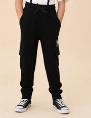 Boys Black Cotton Solid Joggers Regular Fit