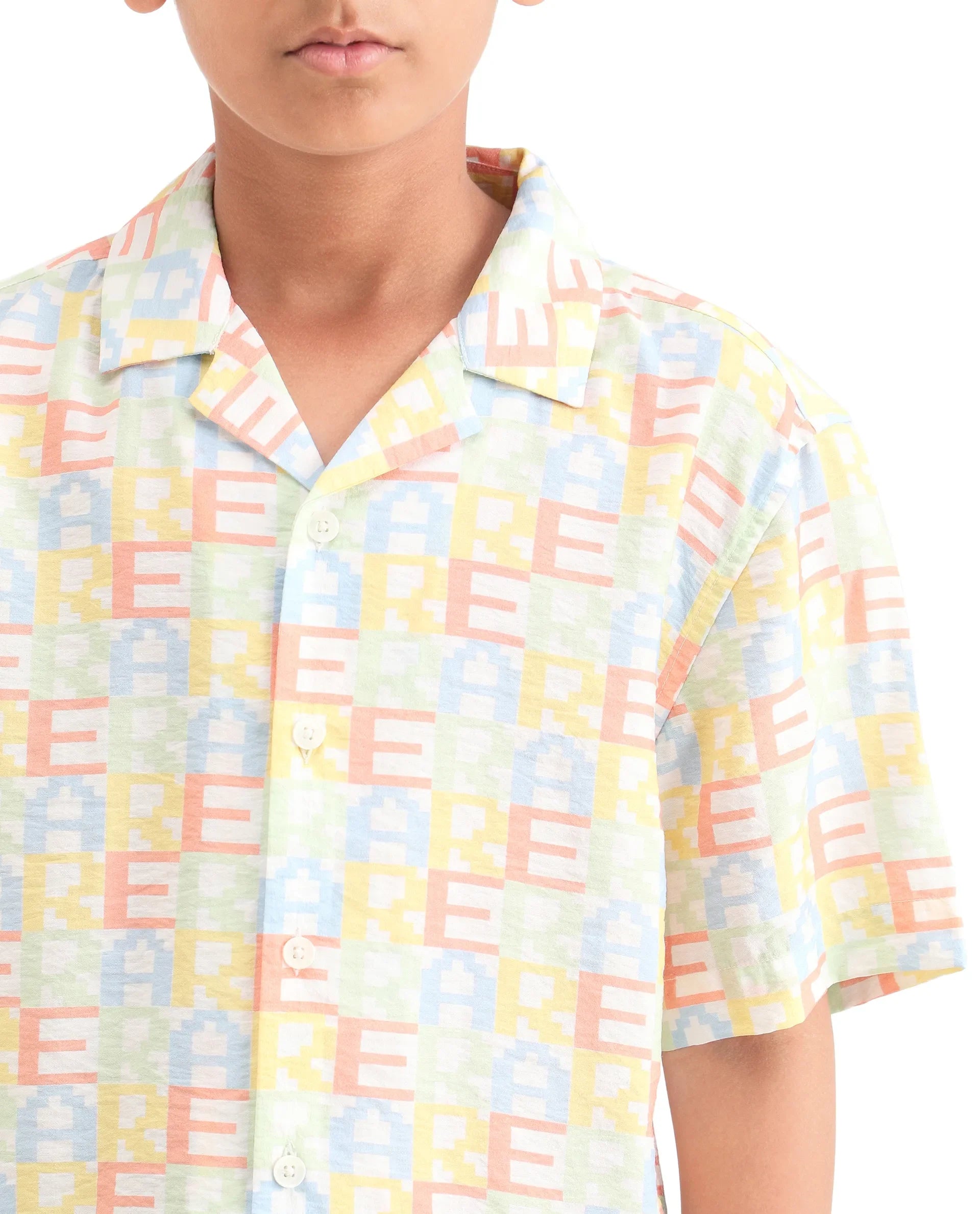 Boys Multi Print Boxy Fit Viscose Blend Shirt