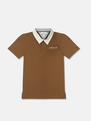 Solid Brown Cotton Polo T-Shirt for Boys