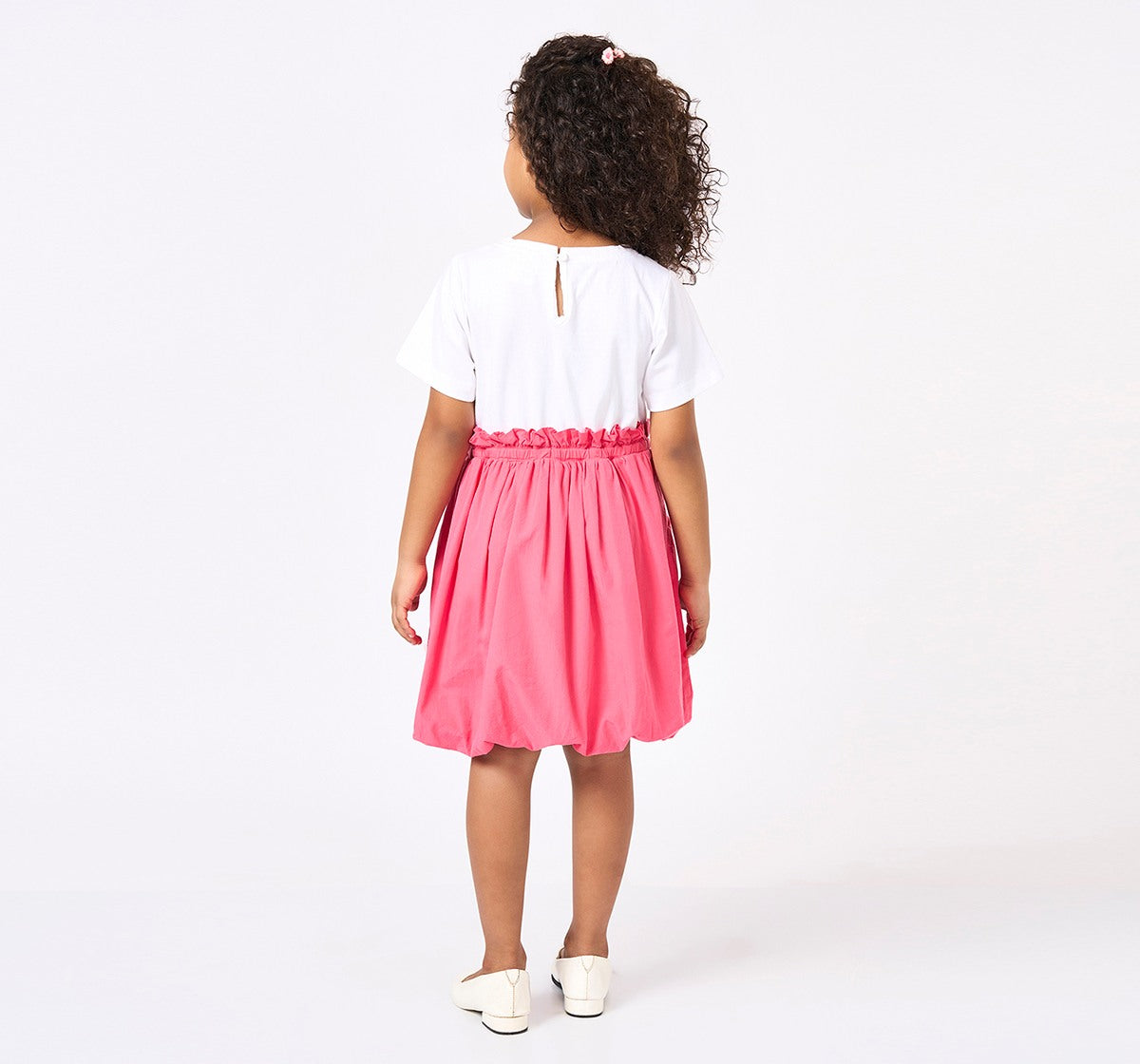 Girls Pink Knit and Woven Paper Bag Waist Dress