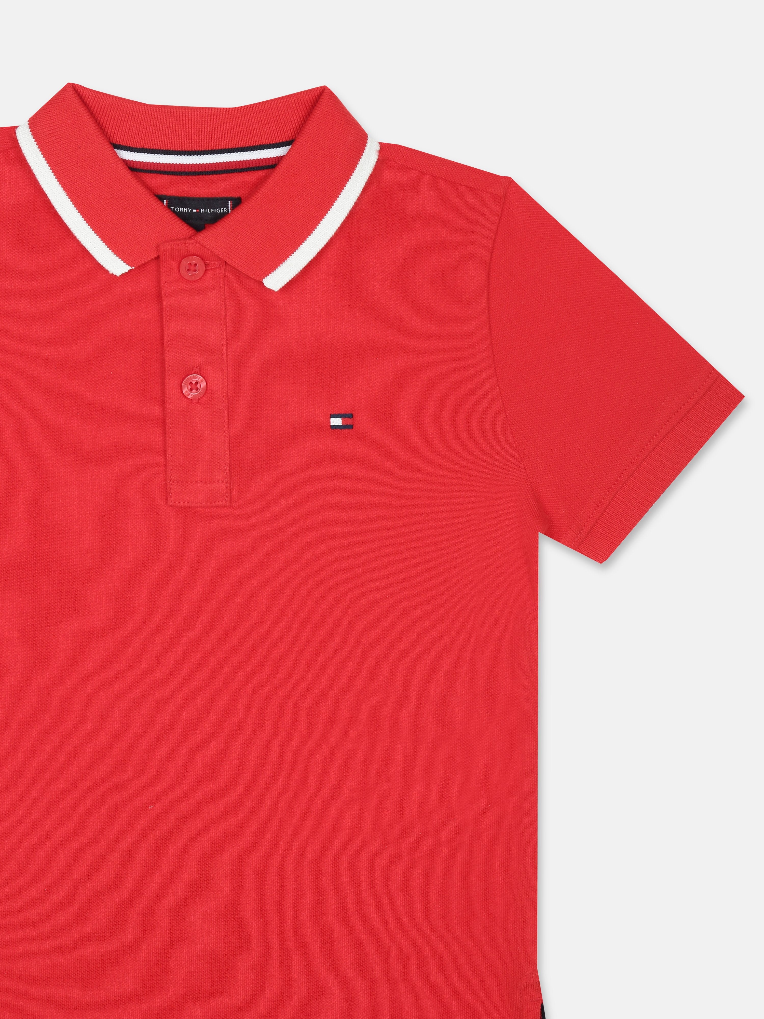 Boys Red Graphic Polo Collar Knit T-Shirt