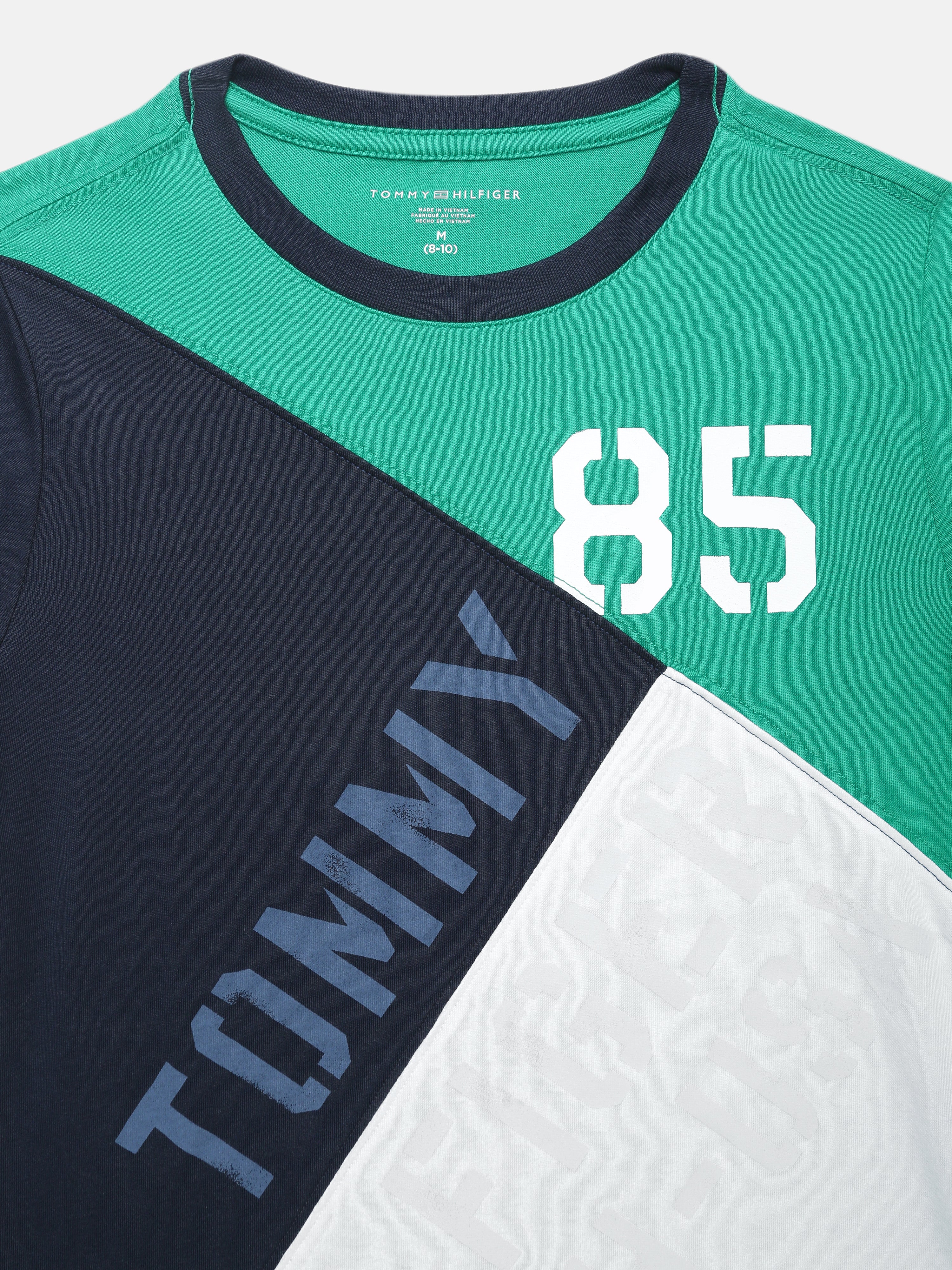 Boys Green Colorblock Regular Fit Cotton T-Shirt