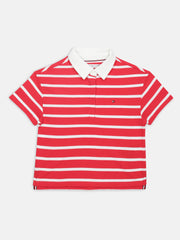 Boys Red Striped Polo Knit T-Shirt
