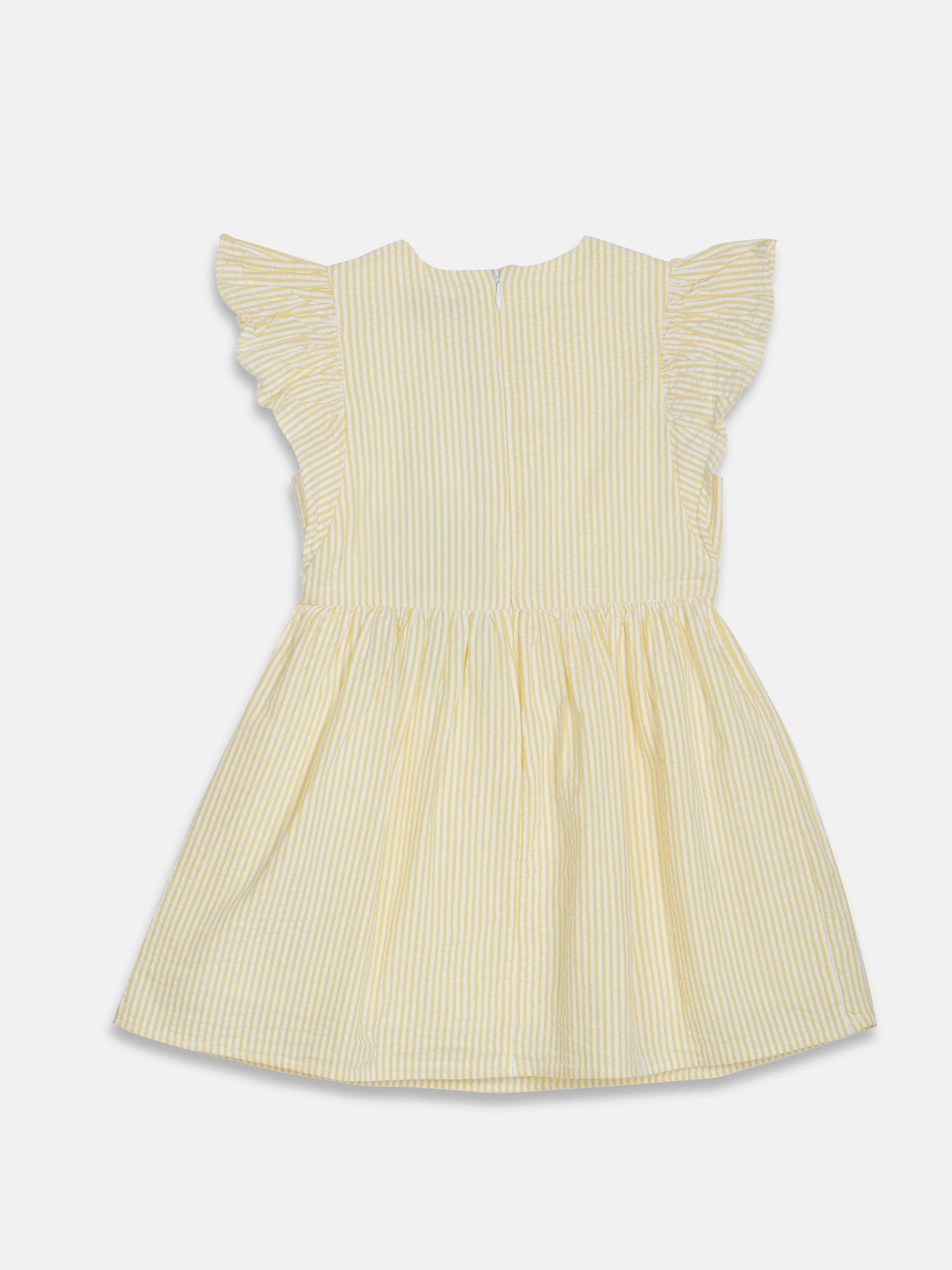 Girls Yellow Striped Knee-Length A-Line Dress
