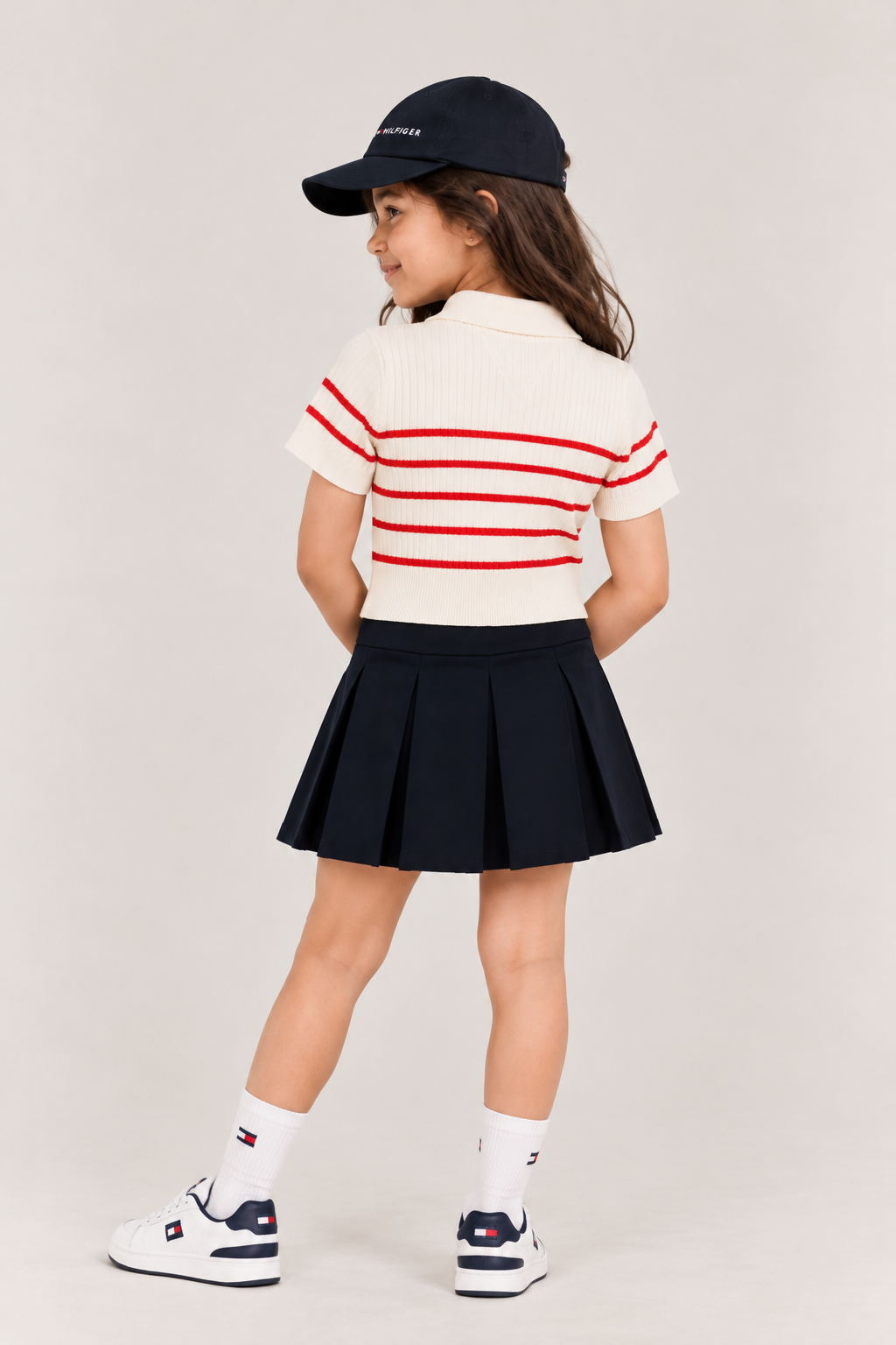 Girls Striped Regular Fit Cotton Polo T-Shirt Red Alert