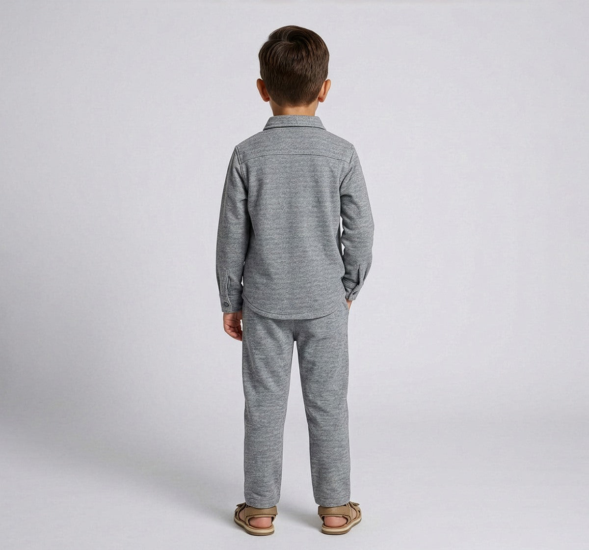 Boys Grey Melange Knit Shirt and Jogger Co-ord Set