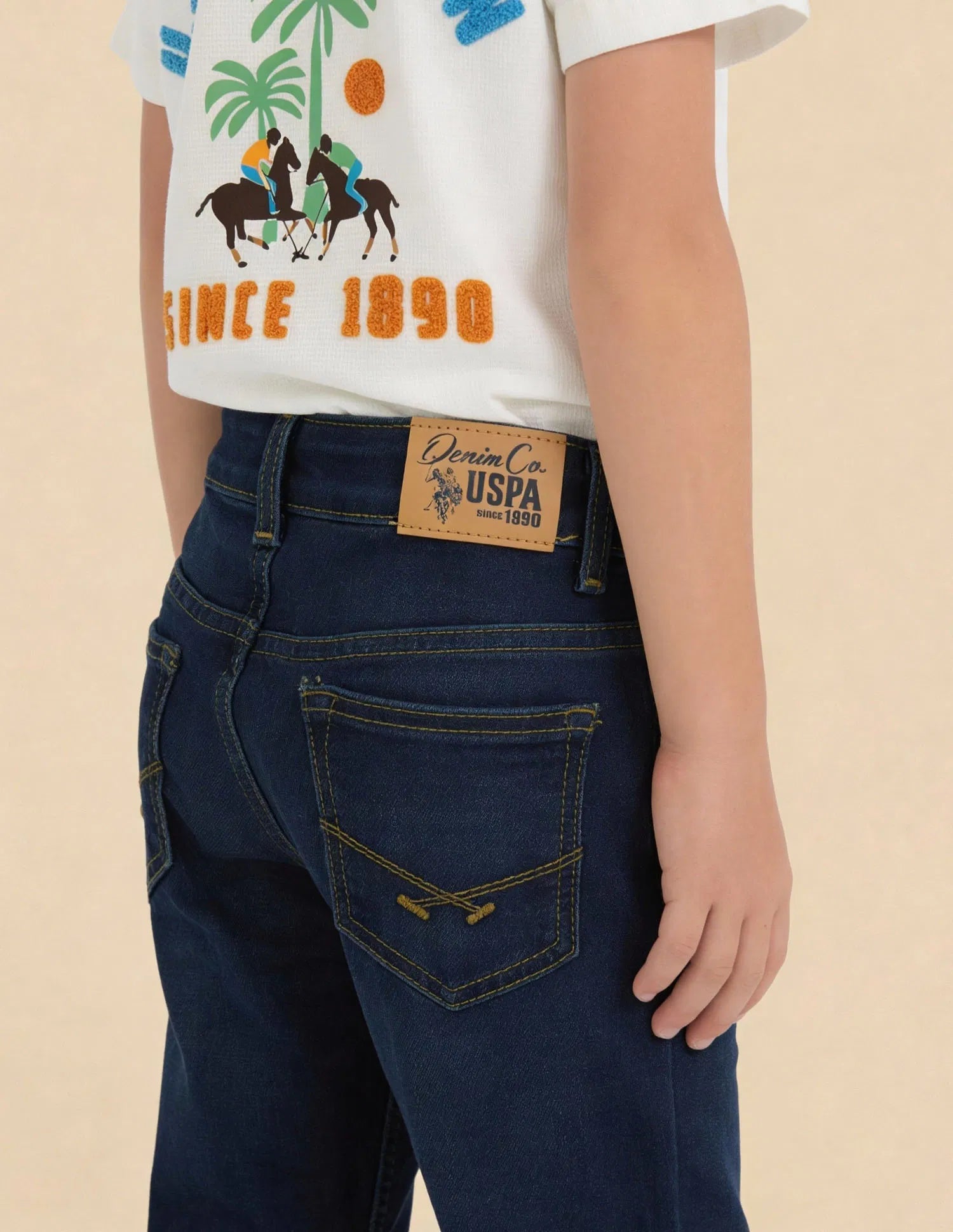 Boys Dark Blue Cotton Whiskered Bootcut Jeans