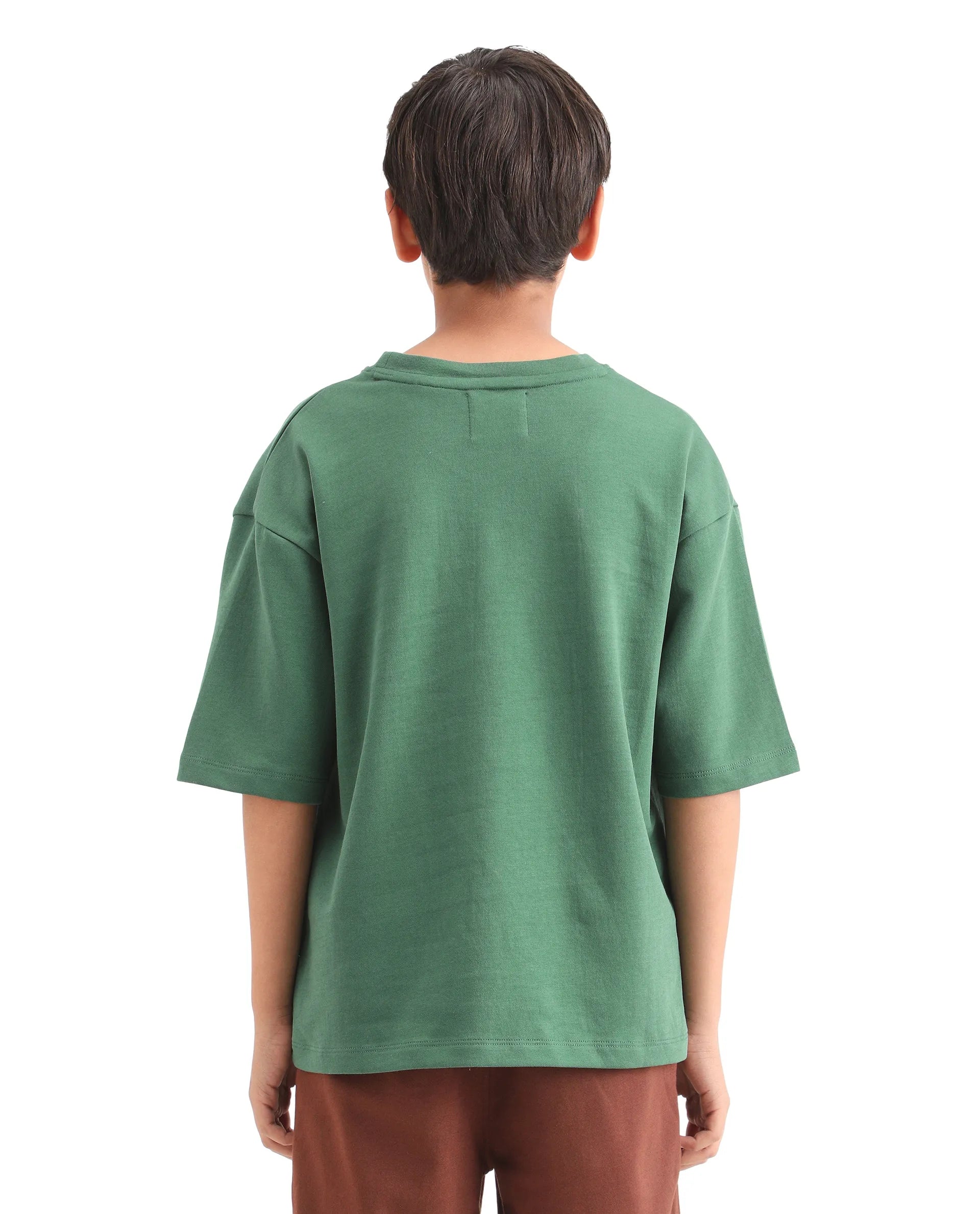 Rare Ones Boys Green Oversized Terry Embroidery T-Shirt