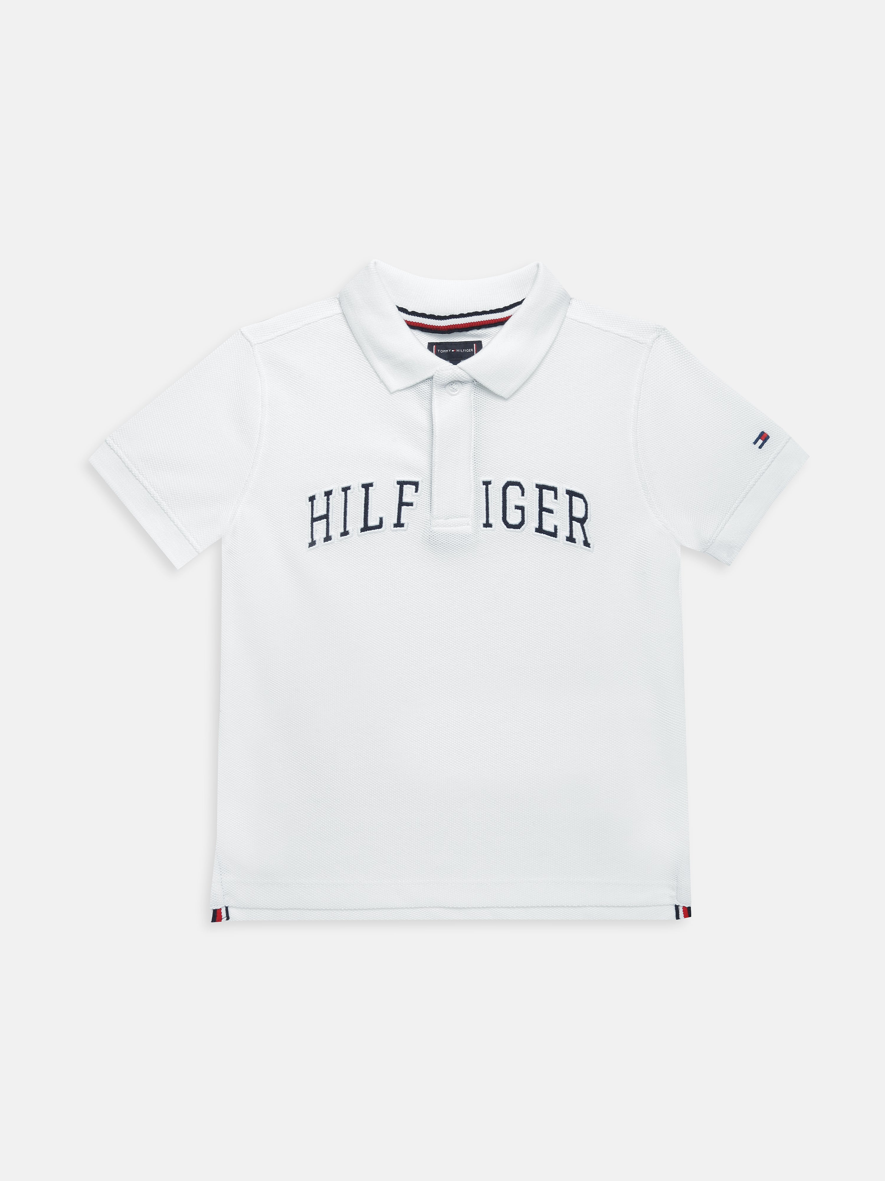 Boys White Logo Cotton Blend Polo Knit Top Regular Fit