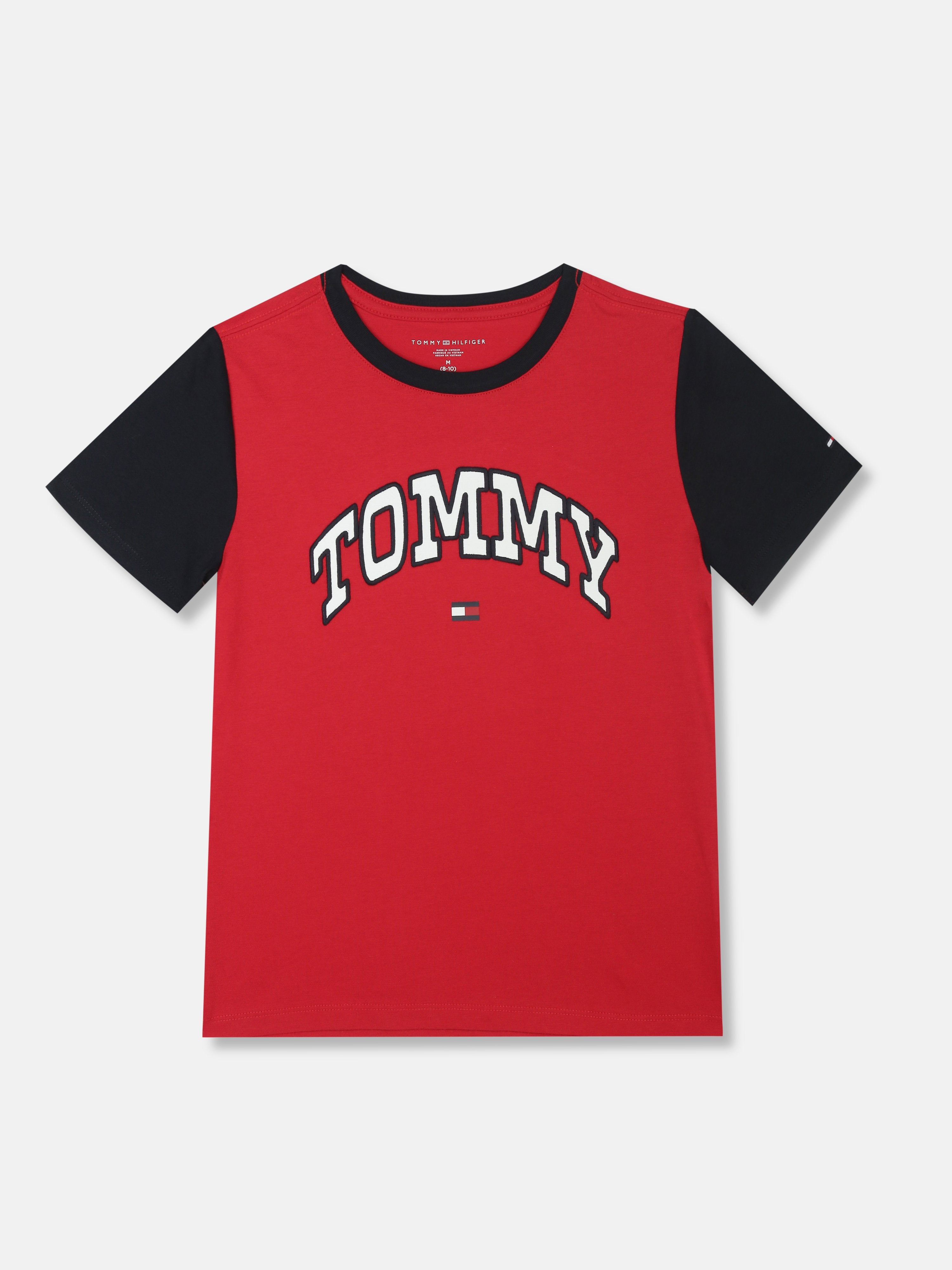 Boys Red Embroidered Logo Cotton Regular Fit T-Shirt